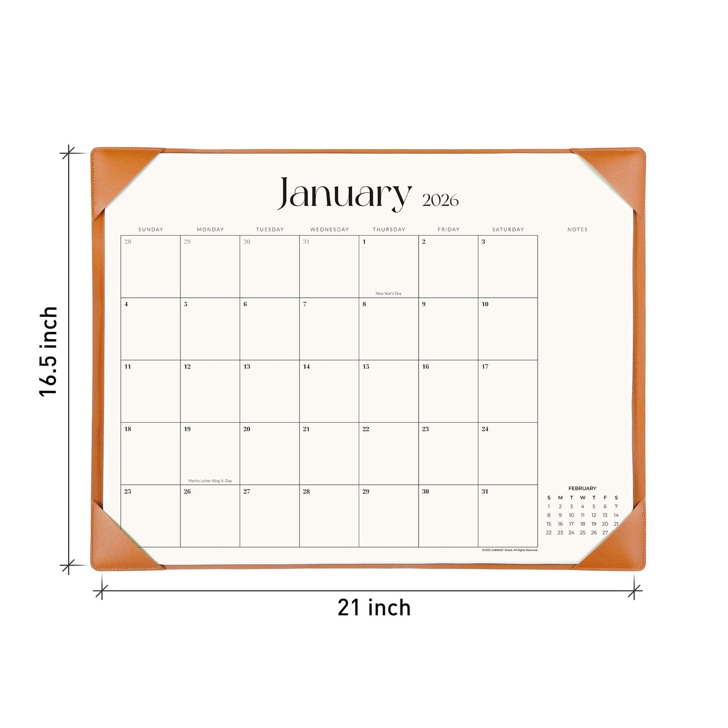 Simplified Desk Calendar 2026 with Desktop Mat, Cabbrix Large Desk Pad Calendar 21 x 16.5 Inch Covering January 2026 to December 2026, Academic Desk Blotter Calendar for Home School and Office (Brown)