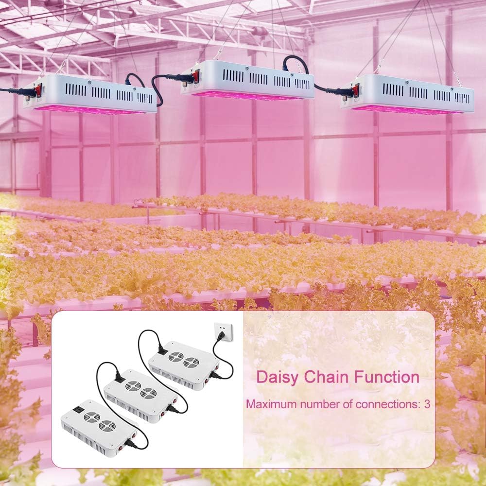 LED Grow Light, Full Spectrum Daisy Chain Function Seedling Veg Bloom Three Modes Growing Lamp for Indoor Plants with Temperature Hygrometer 3.5x3.5/4.5x4.5ft (3F1000)