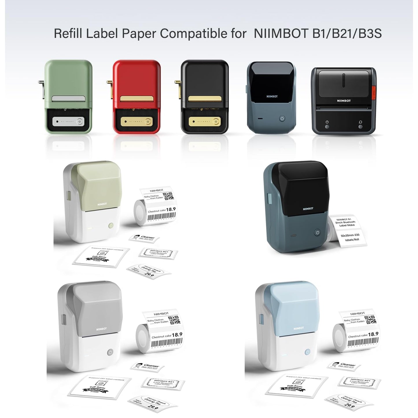 White Label Paper - 6 Rolls, 50x30mm, Compatible for NIIMBOT B1, B21, B3S, Waterproof, Self-Adhesive, Office & Home Labeling Tape Replacement