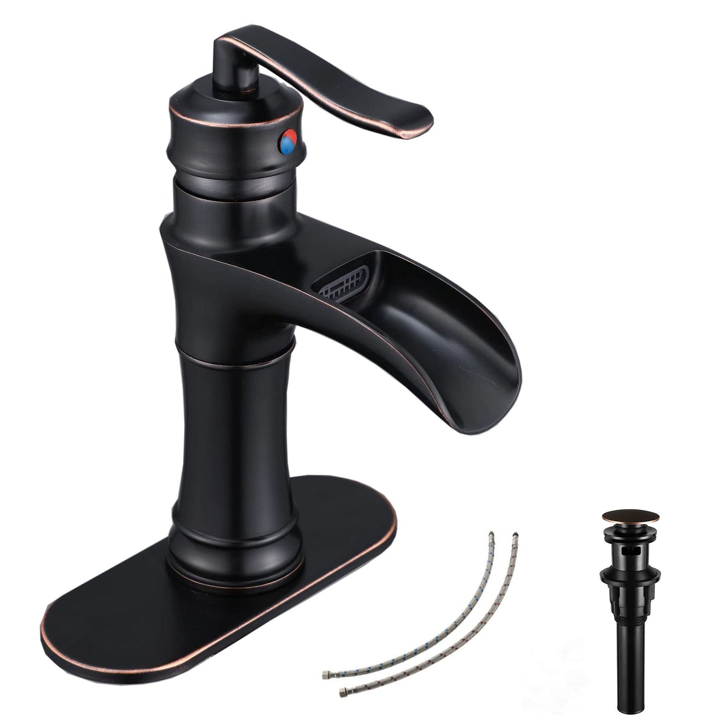Oil Rubbed Bronze Bathroom Faucet GGStudy Waterfall Single Handle One Hole Bathroom Sink Faucet Basin Mixer Tap Bathroom Vanity Faucet