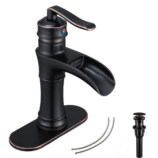 Oil Rubbed Bronze Bathroom Faucet GGStudy Waterfall Single Handle One Hole Bathroom Sink Faucet Basin Mixer Tap Bathroom Vanity Faucet
