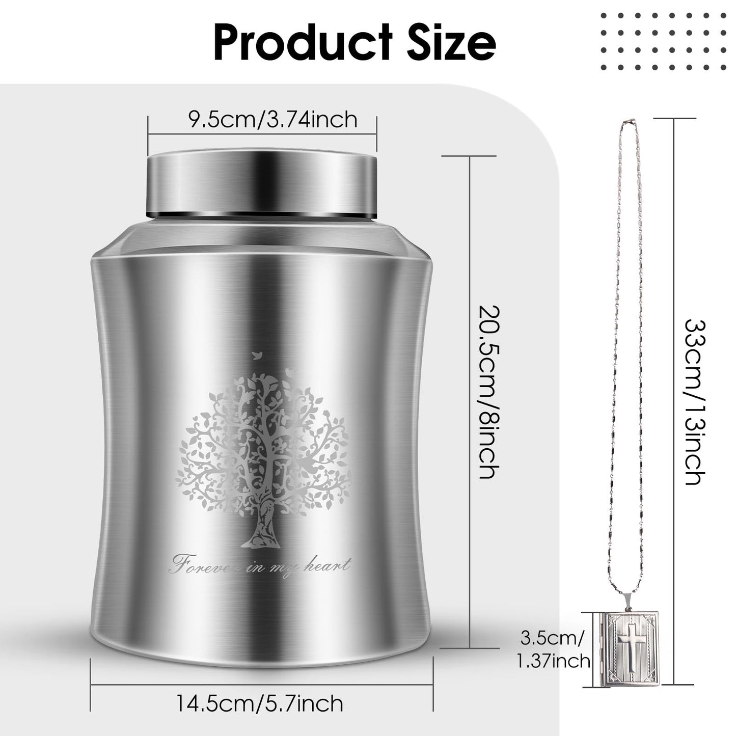 Large Cremation Urn for Adult Human Ashes, Male Female Decorative Urn with Laser Engraved Tree of Life and Velvet Pouch(Forever in My Heart)