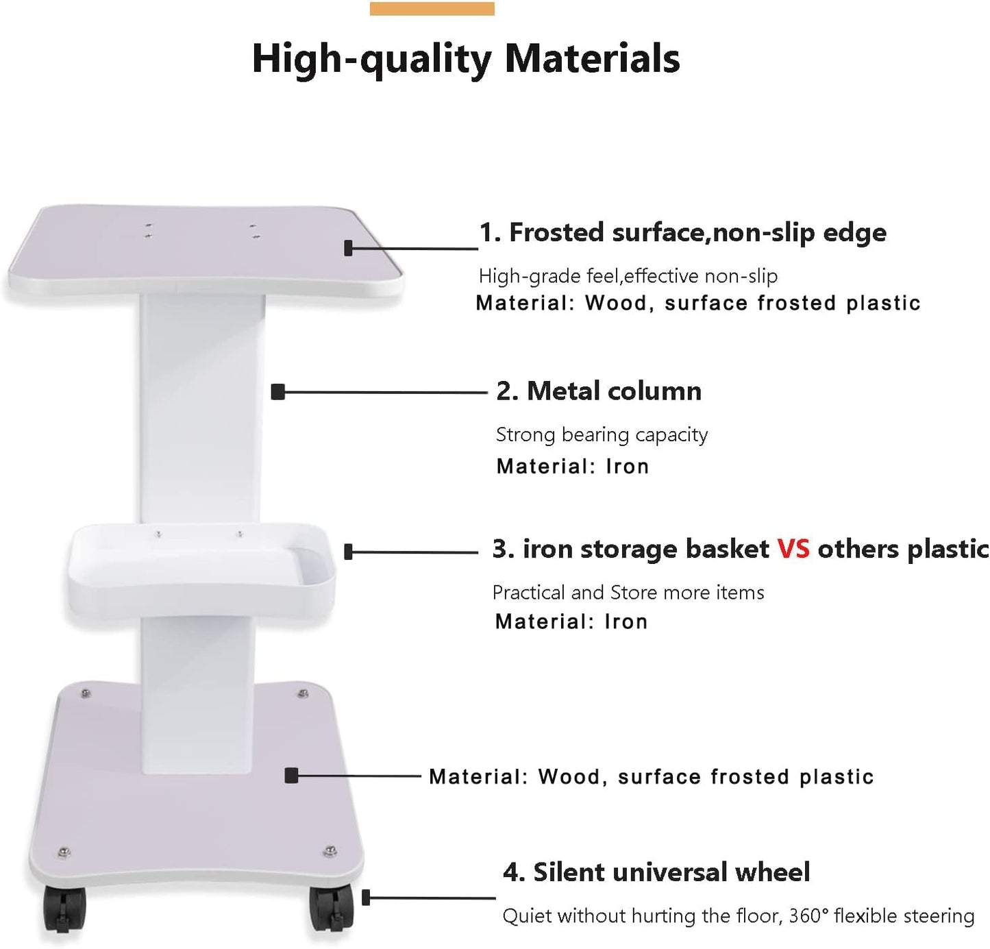 Trolley Cart with Wheels, HUOXOU 3 Tier Beauty Rolling Cart, Trolley spa, spa Trolley, Esthetician Cart, Salon Trolley cart with Wheels, Load 220 lbs