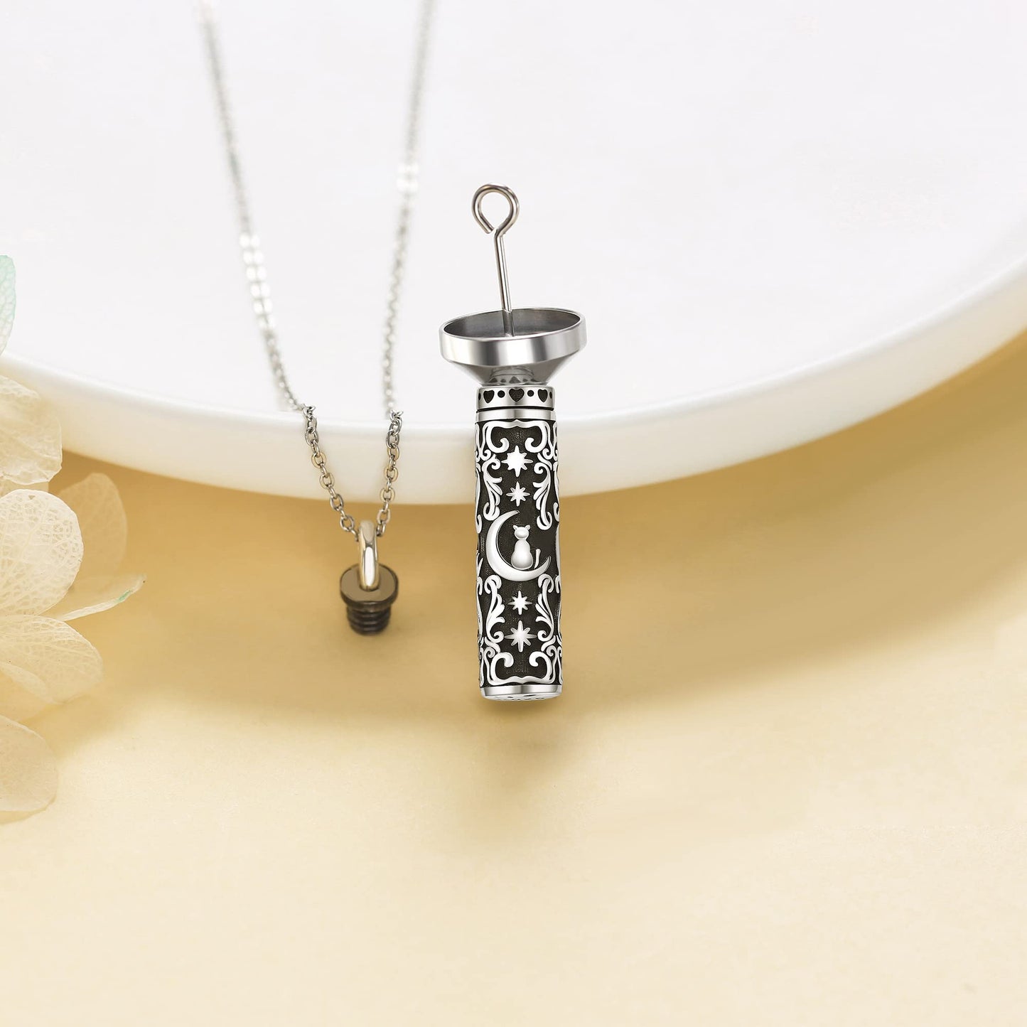 Cat Urn Necklace for Ashes Sterling Silver Pet Cremation Memorial Keepsake Jewelry for Ashes for Women Girls