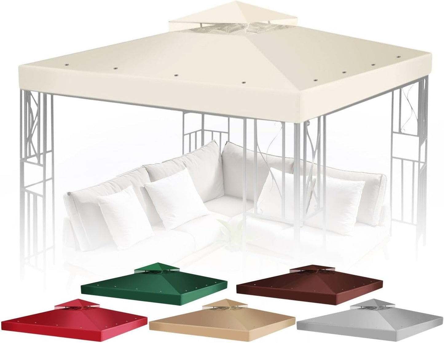 Flexzion Gazebo Cover Replacement Canopy Top 10x10 Ft (3m x 3m) - Double Tier Top Canopy Cover Replacement with UV30+, Dirt, Water Resistant for Outdoor, Sunshade, Garden, Patio, Pavilion (Ivory)