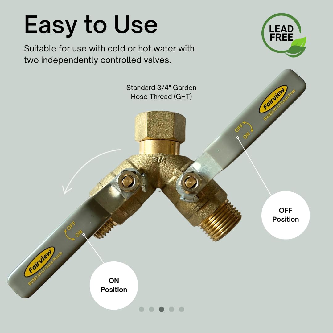 FAIRVIEW-Lead-Free, Industrial-Grade Garden Hose Splitter, Oversized Handles, Full-Port Valves with HEX Connector