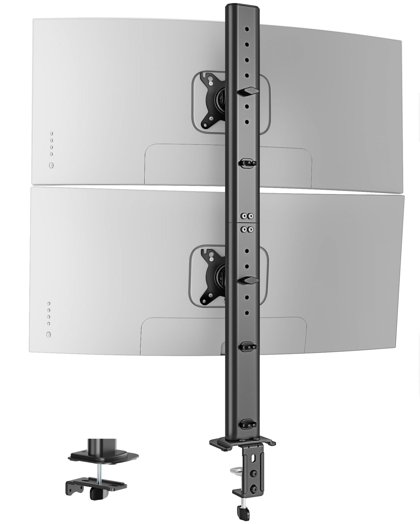 Vertical Dual Monitor Mount for 17–34 Inch Screens, Stacked Monitor Stand, Holds up to 33 lbs per Arm, 33.1" Extra Tall Pole, Full Motion Height Adjustable Mount, 75/100 VESA, Clamp & Grommet