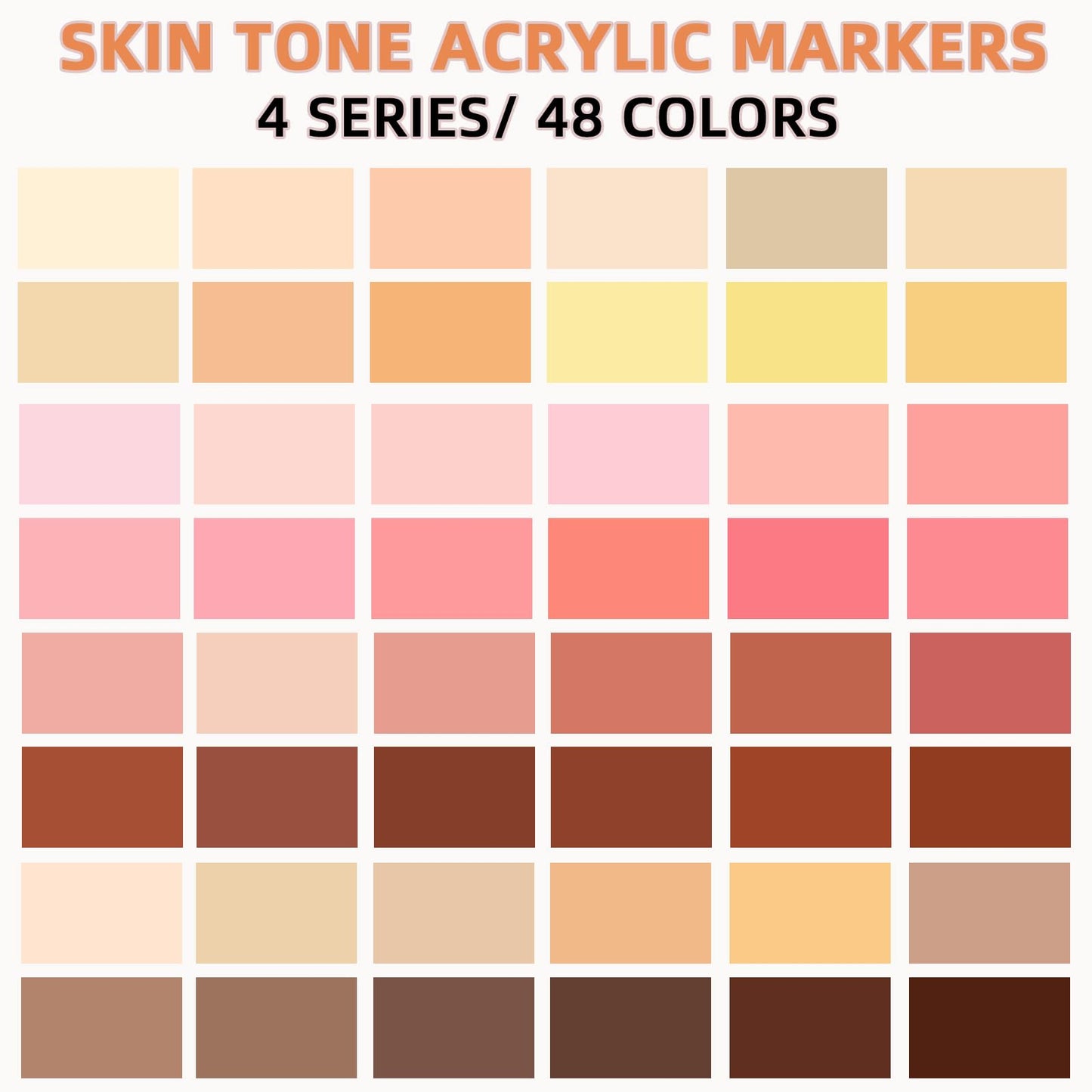 48-Pack Skin Tones Acrylic Paint Markers - 4 Series Soft Brush Tip Pens for Portrait & DIY Anime Art, Non-bleeding, Waterproof & Layering