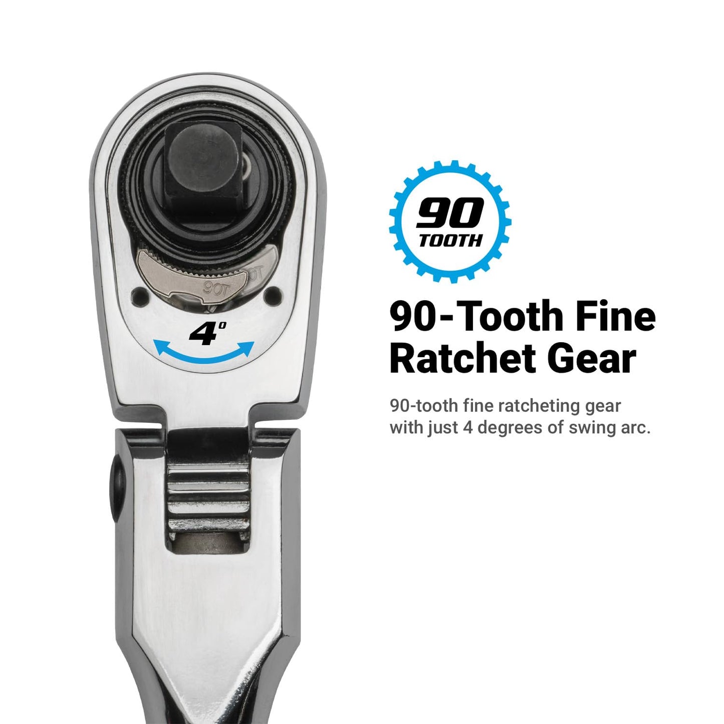 Capri Tools 1/4 in. Drive Fine 90-Tooth Locking Flex-Head Ratchet, Extra Long Chrome Handle