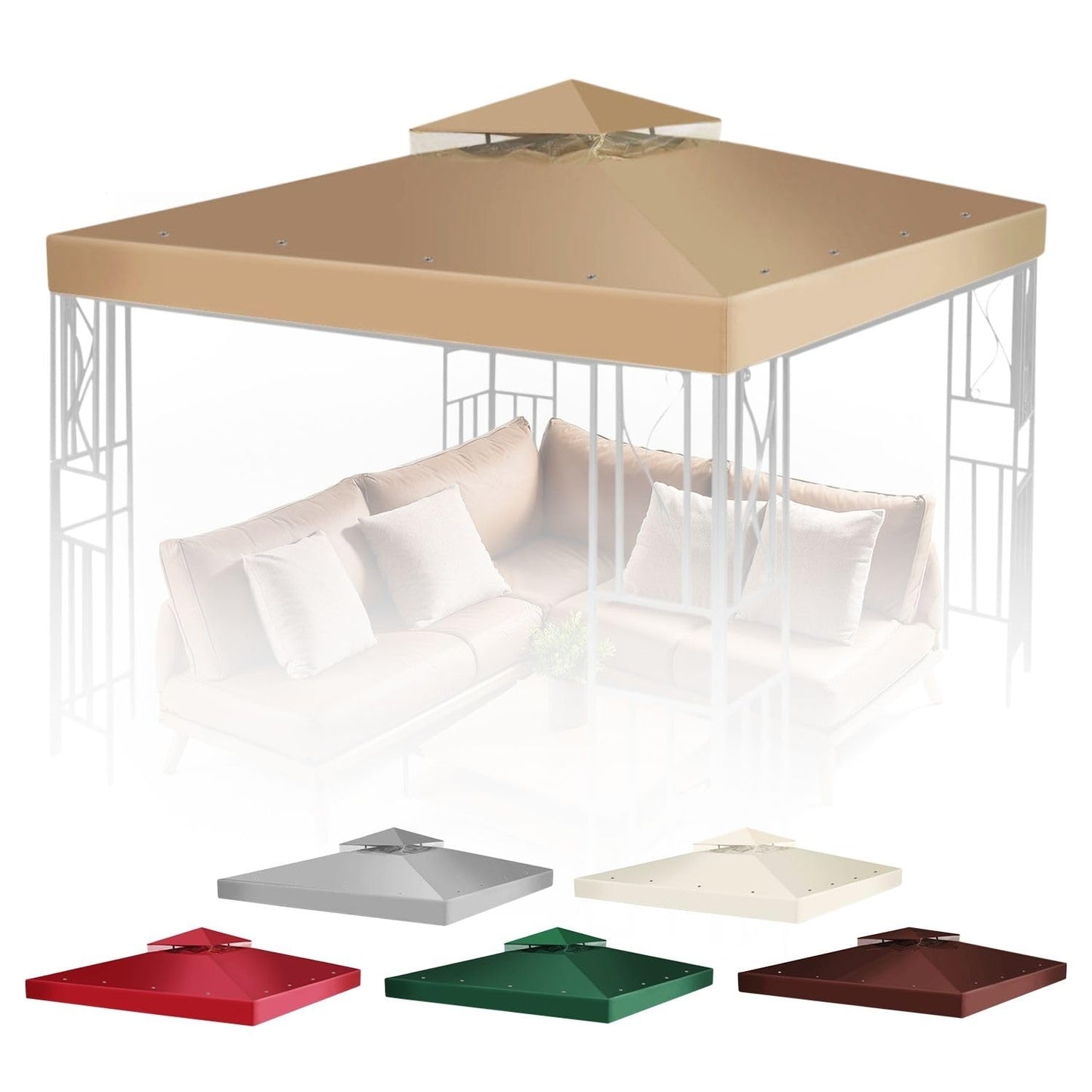 Flexzion Gazebo Cover Replacement Canopy Top 12x12 Ft (3.6m x 3.6m) - Double Tier Top Canopy Cover Replacement with UV30+, Dirt, Water Resistant for Outdoor, Sunshade, Garden, Patio, Pavilion (Beige)