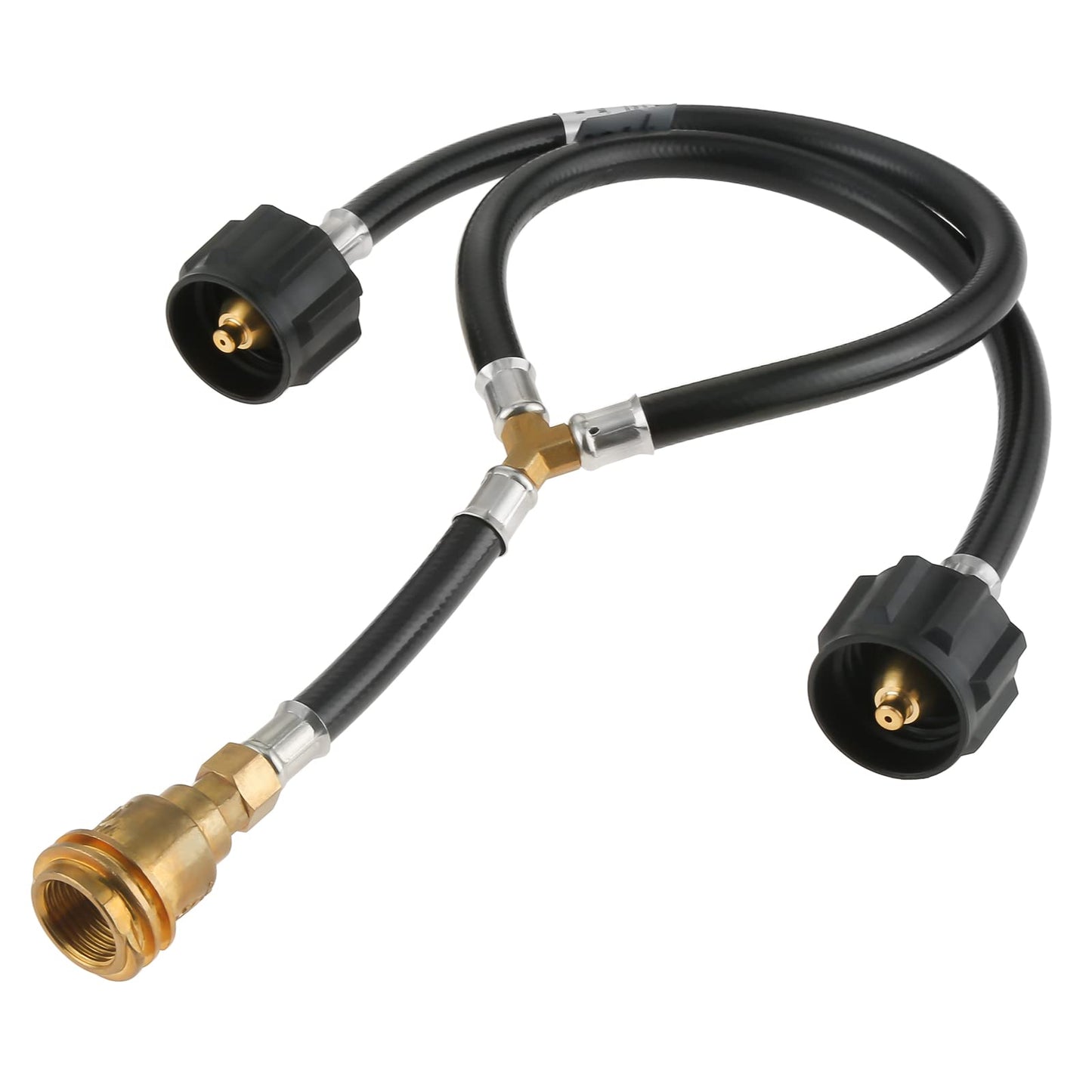 Lemfema Universal Y Type Splitter Propane Tank Converter Adapter Hose, Two Way Qcc1/Type1 Inlet & POL/QCC1 Exit Propane Hose to Connect 5-40lb Tank for Grill, Heater, Fire Pit, Fireplaces