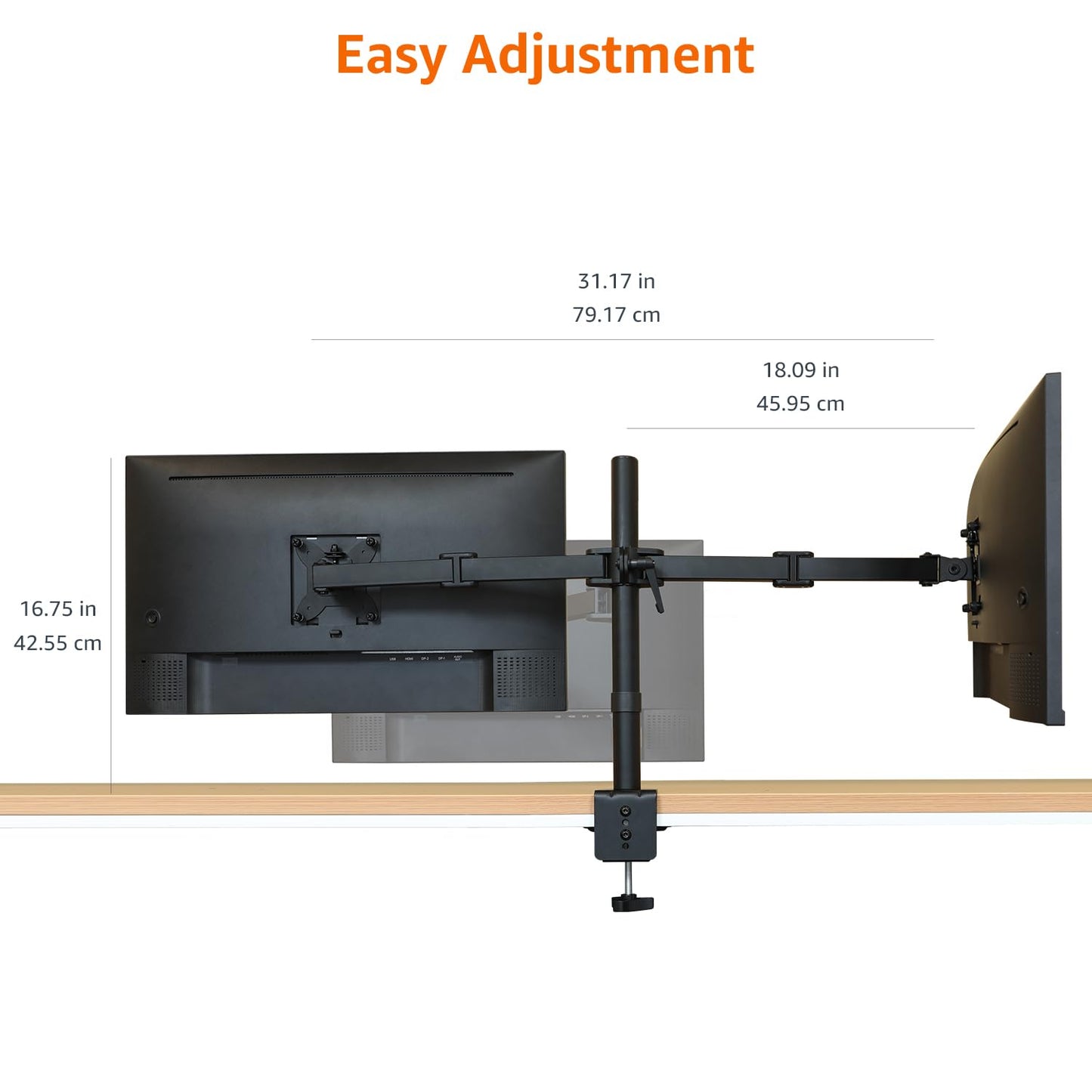 Amazon Basics Adjustable Dual Computer Monitor Arm Mount, Holds up to 32" Monitors