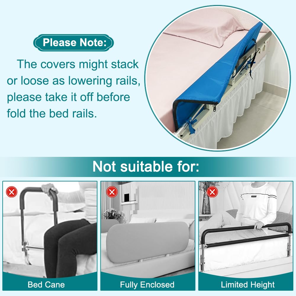 Bed Rail Padding Hospital Pads for Elderly Adults Bedside Rails Seniors Safety Railings Cushion Medical Assist Bumper Covers 48''x 15''x 0.8''(1 Pair)