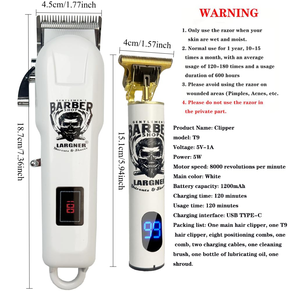 Professional Barber Shaver Set, Hair Clippers for Men, Cordless Beard Trimmer & Electric Razor Shavers for Men, Rechargeable Set Barber Hair Cutting Kit Men's Grooming Kit (White Set 2)