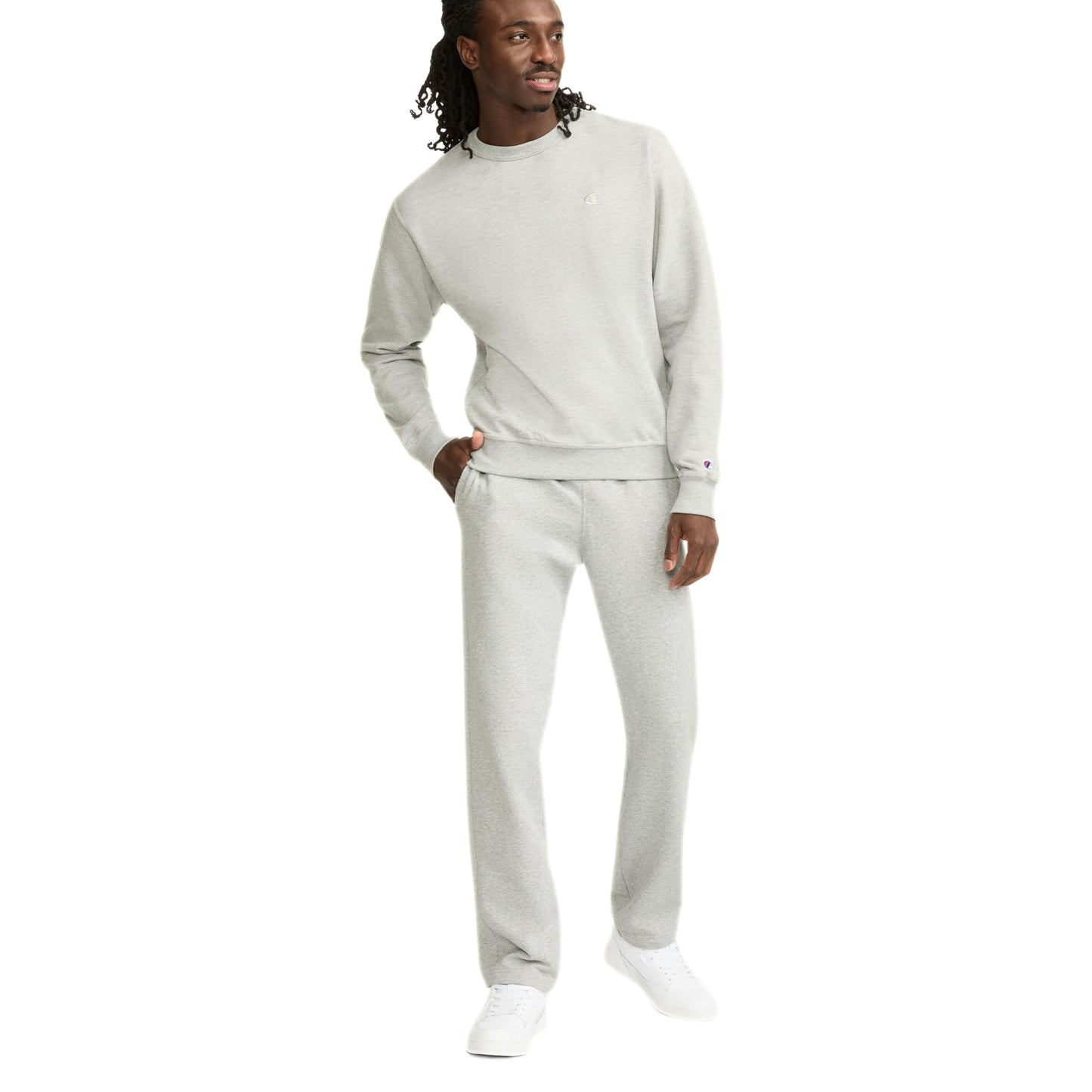 Champion Men's Powerblend Fleece Open Bttm Pant, Oxford Grey, Medium