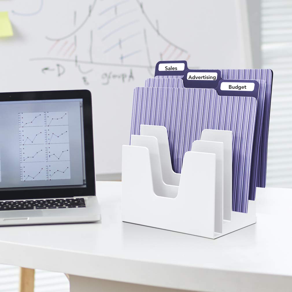 Acrimet 5 Section Incline File Sorter Organizer, Mail, Folder, Letter Desk Organizer, Rack for Office Organization Desktop, Plastic, White