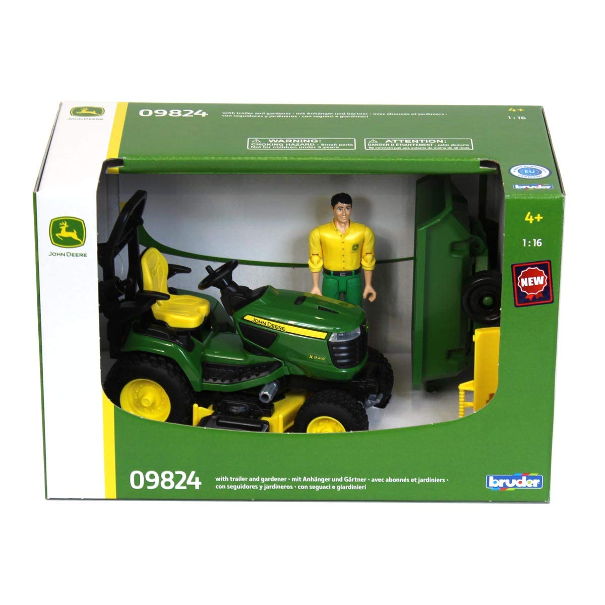 Bruder 09824 bworld John Deere Lawn Tractor w Trailer and Gardener