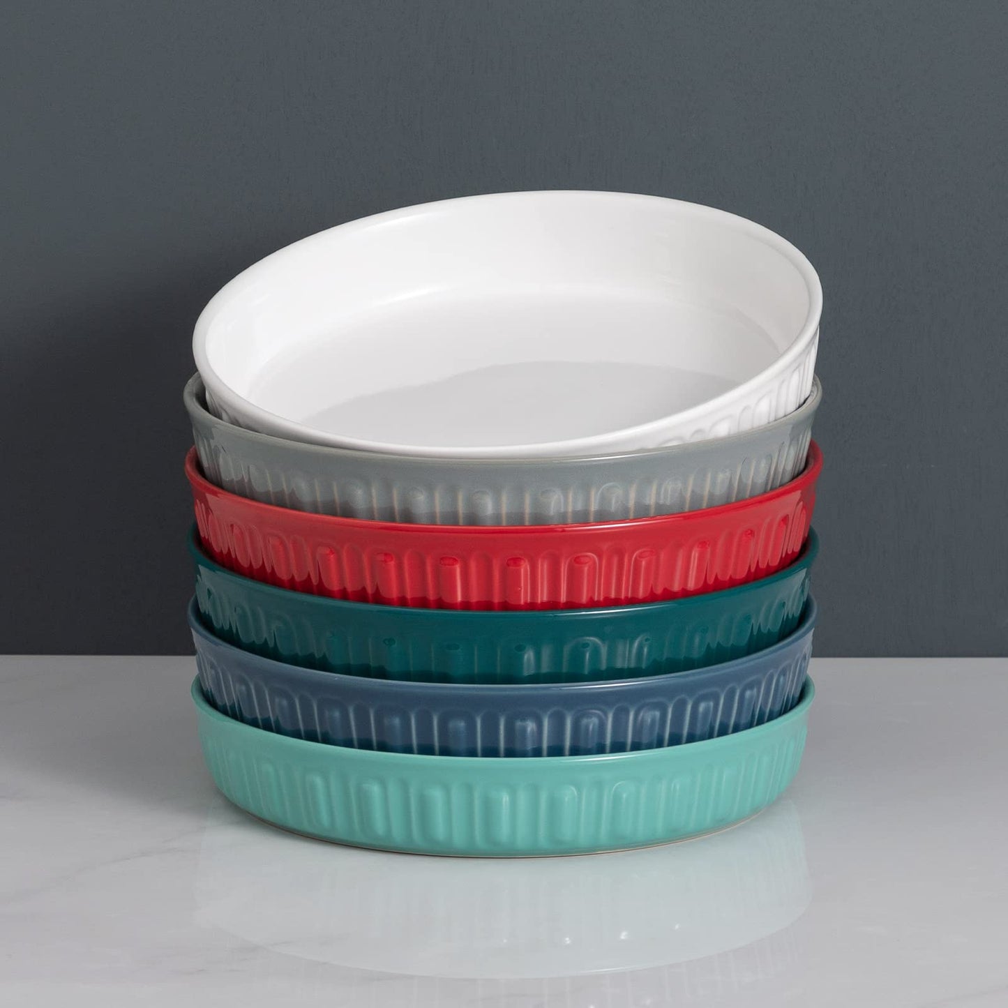 Fun Elements Shallow Dog Bowls, 10.5" Ceramic Large Food Plate for Small, Medium and Large Breeds, Non-Slip, Flat and Wide, Dishwasher Safe, Suitable for Dogs and Cats (White)