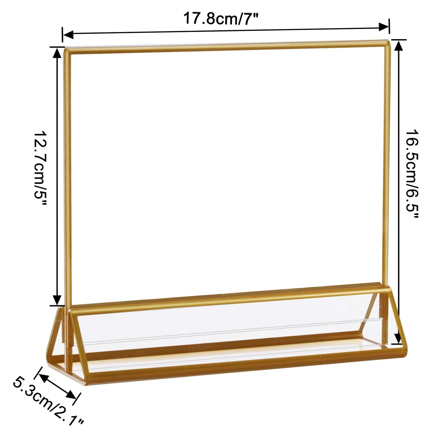 Boxalls Acrylic Sign Holders 5x7 in Gold, 6 Pack Picture Frame Table Number Wedding Holder, Horizontal Photo Stand Double Sided, Menu Recipe Restaurant Reserved Display Centerpieces Bulk Frames