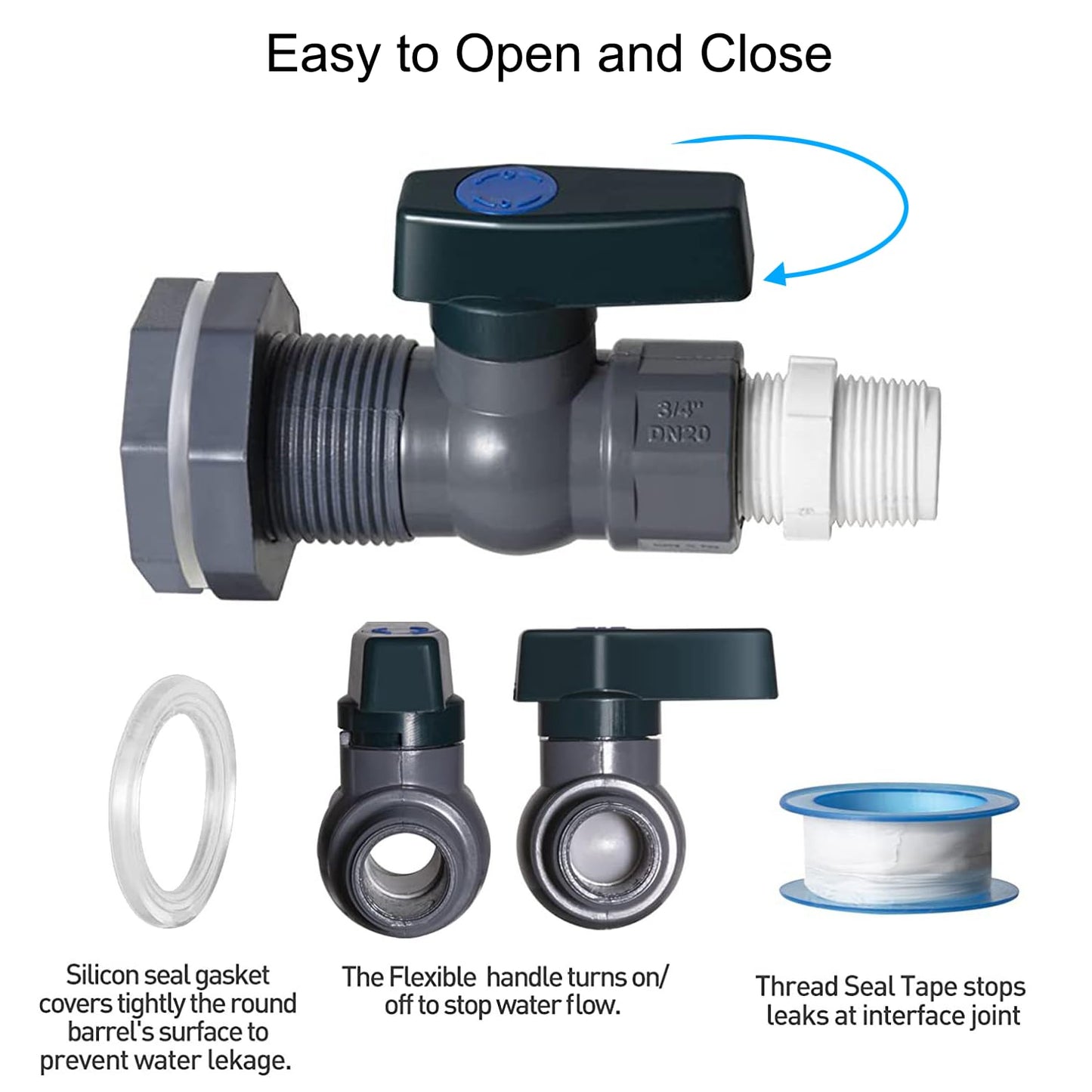 4pcs 3/4 Inch Rain Barrel Valve PVC Garden Faucet Connector Kit with Bulkhead Fitting and Hose Adapter, Rain Barrel Spigot Kit Rain Barrel Diverter Kit for Water Tanks, Aquariums,Pools, (4)