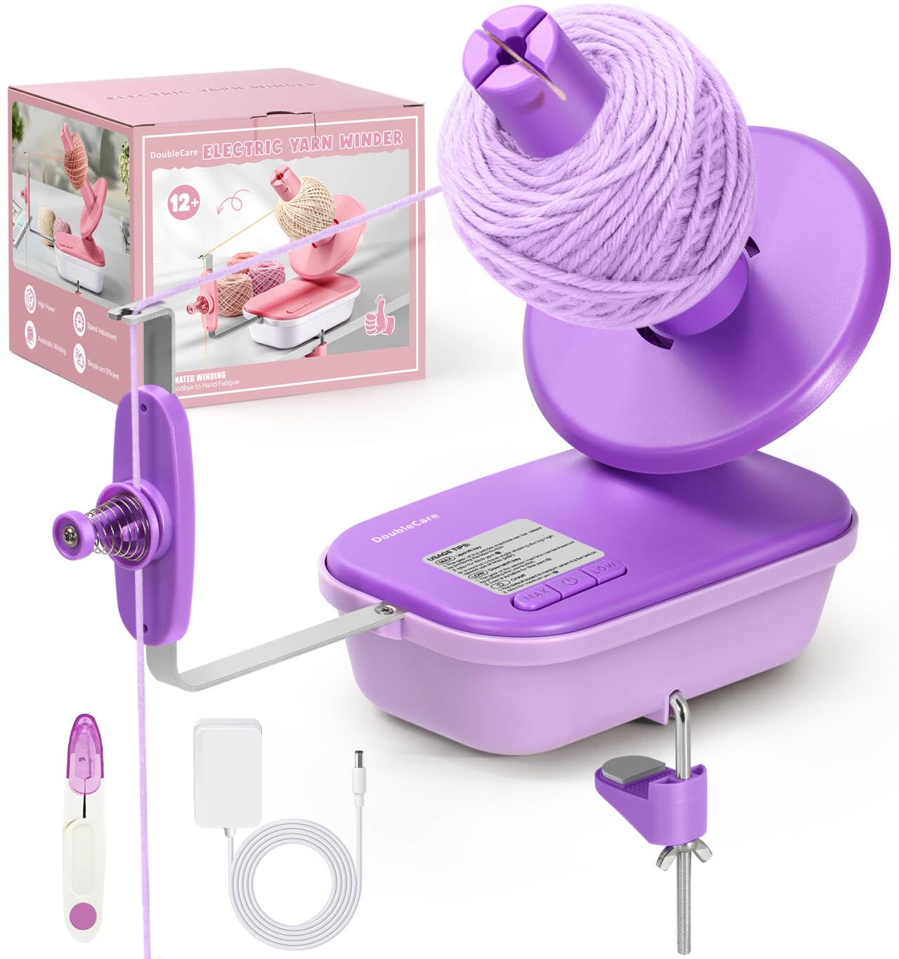 Electric Yarn Winder for Crocheting High Speed, Upgrade Three Gears Adjustable 4-10oz Large Capacity Automatic Yarn Ball Winder, Yarn Spinner, The Helper for Knitting Enthusiast, Purple