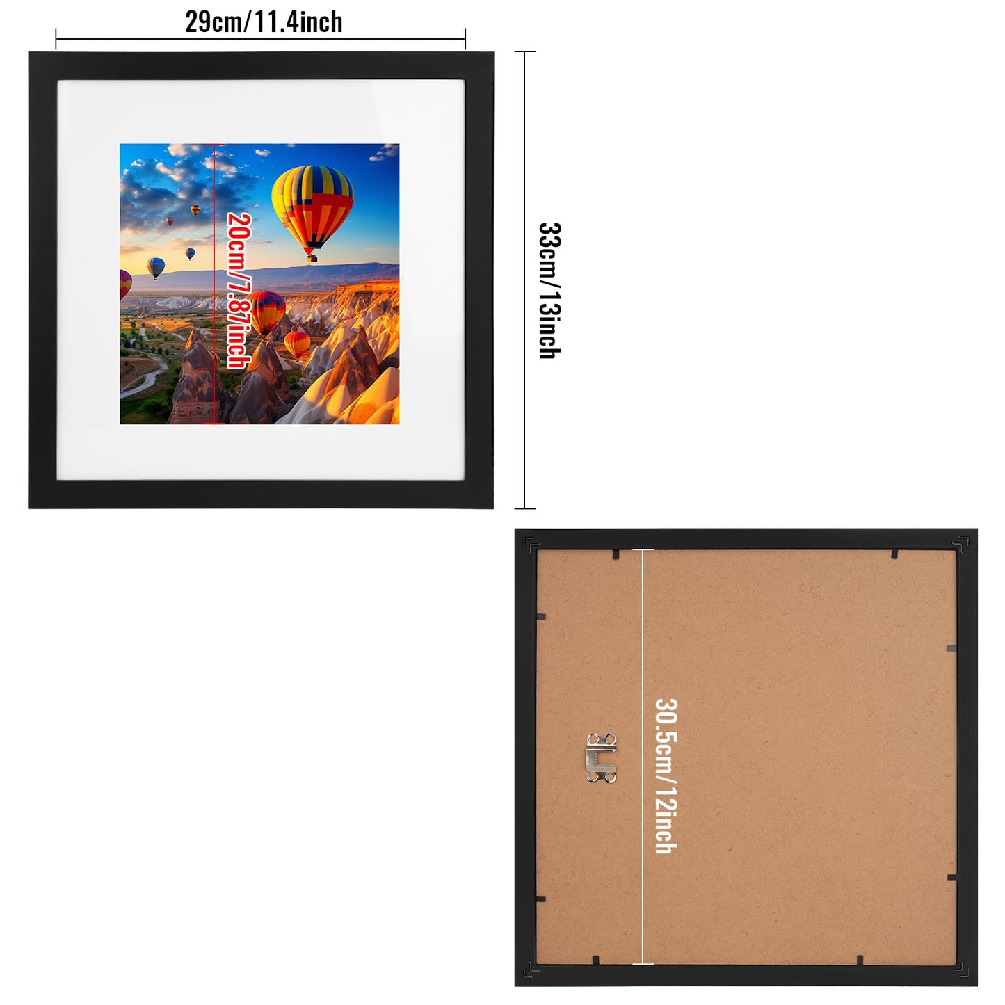 3 Pack 12x12 Black Picture Frame Set, Made of High Definition Glass and Square Photo Frame, Displays Picture 8x8 With Mat or 12 x 12 Without Mat, Desktop & Wall Collage Photo Frame