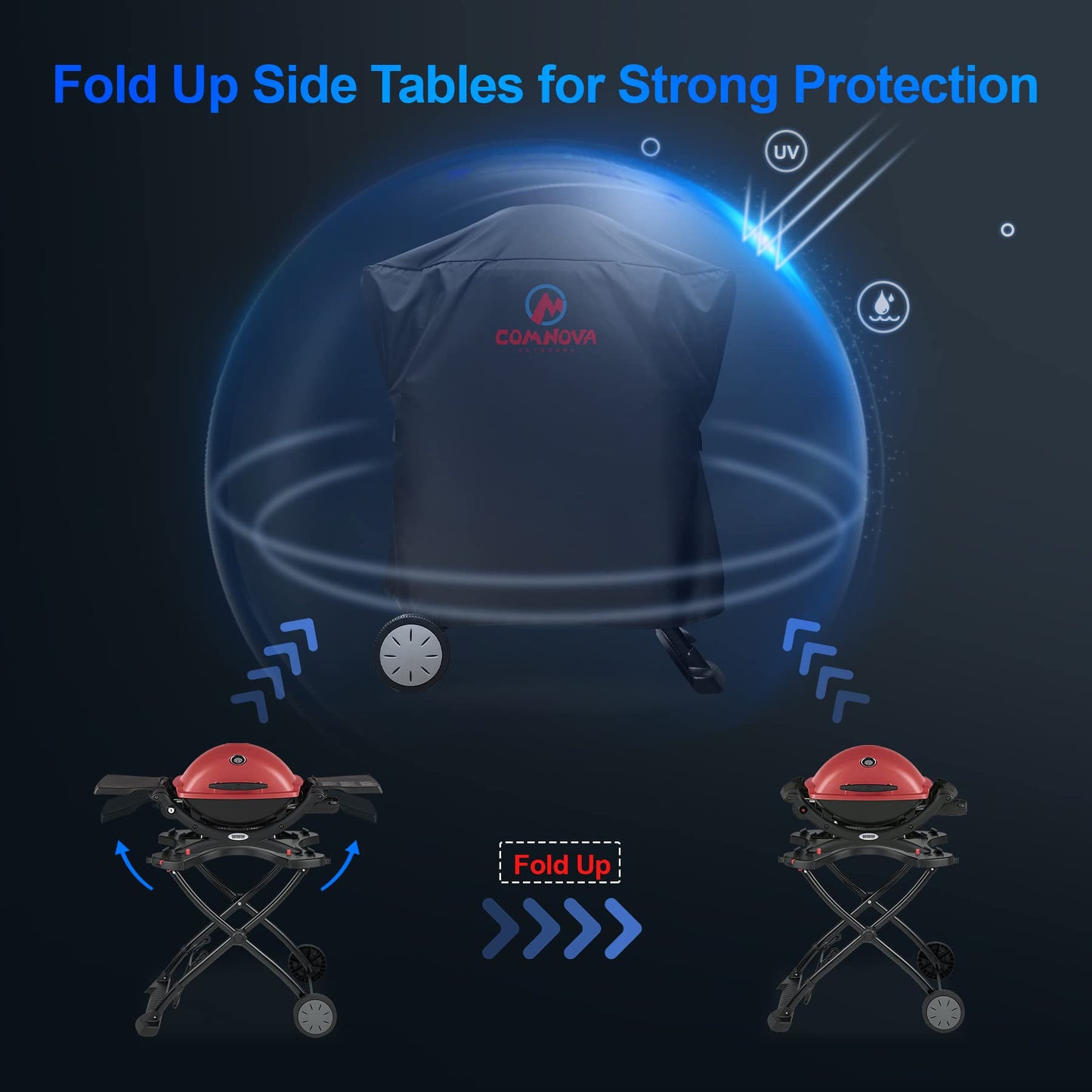 Comnova Grill Cover for Weber Q Series on Cart - Heavy Duty & Waterproof BBQ Cover for Q2000/Q200/Q1000/Q100 With Portable Stand, Q2200, 2400, 1200, 1400 and More