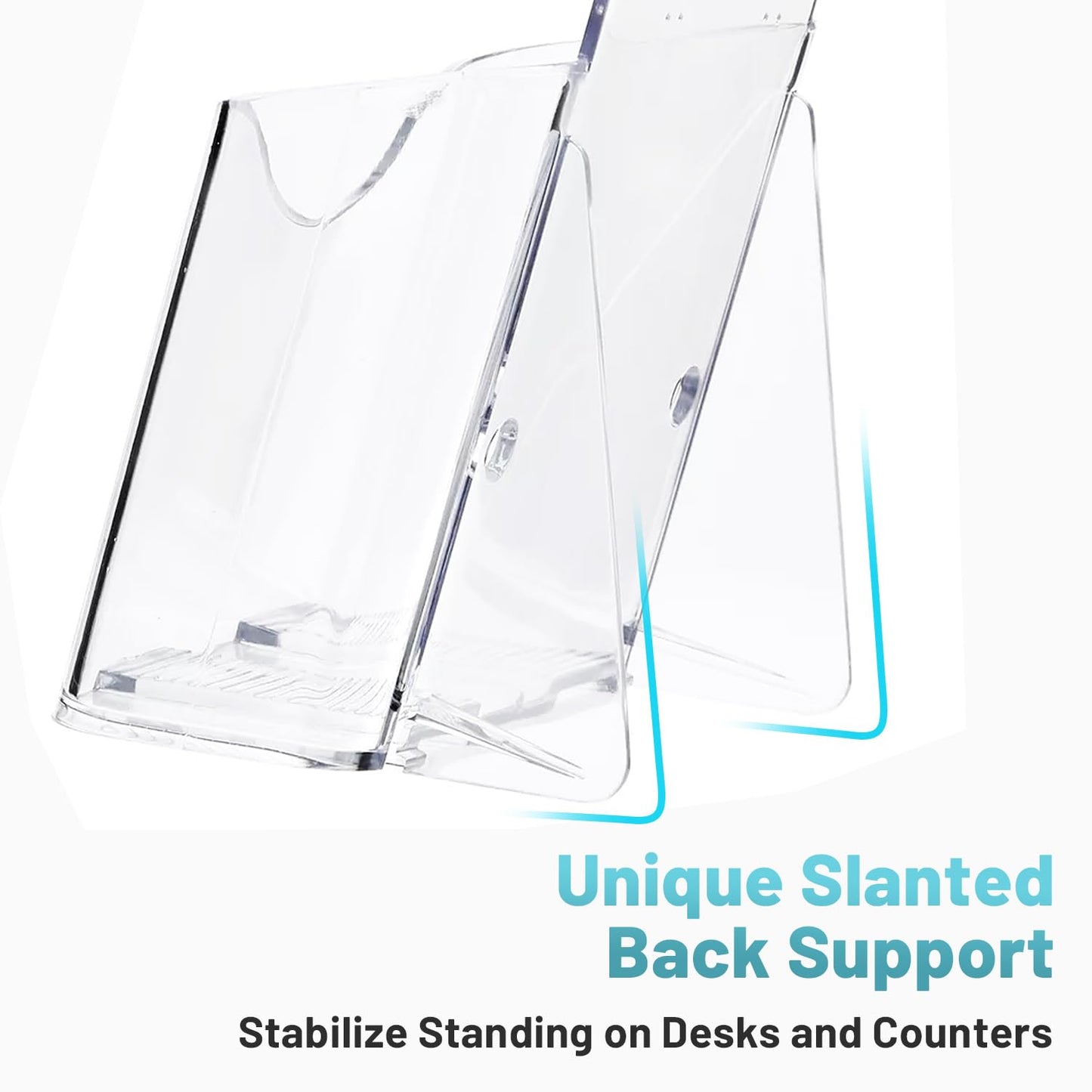 Brochure Holder Stand, 6 Pack 4 inches Acrylic Pamphlet Display Stand Wall Mount/Countertop, Clear Plastic Trifold Rack Card Holder for Organizer Flyer, Leaflets, Document, Literature