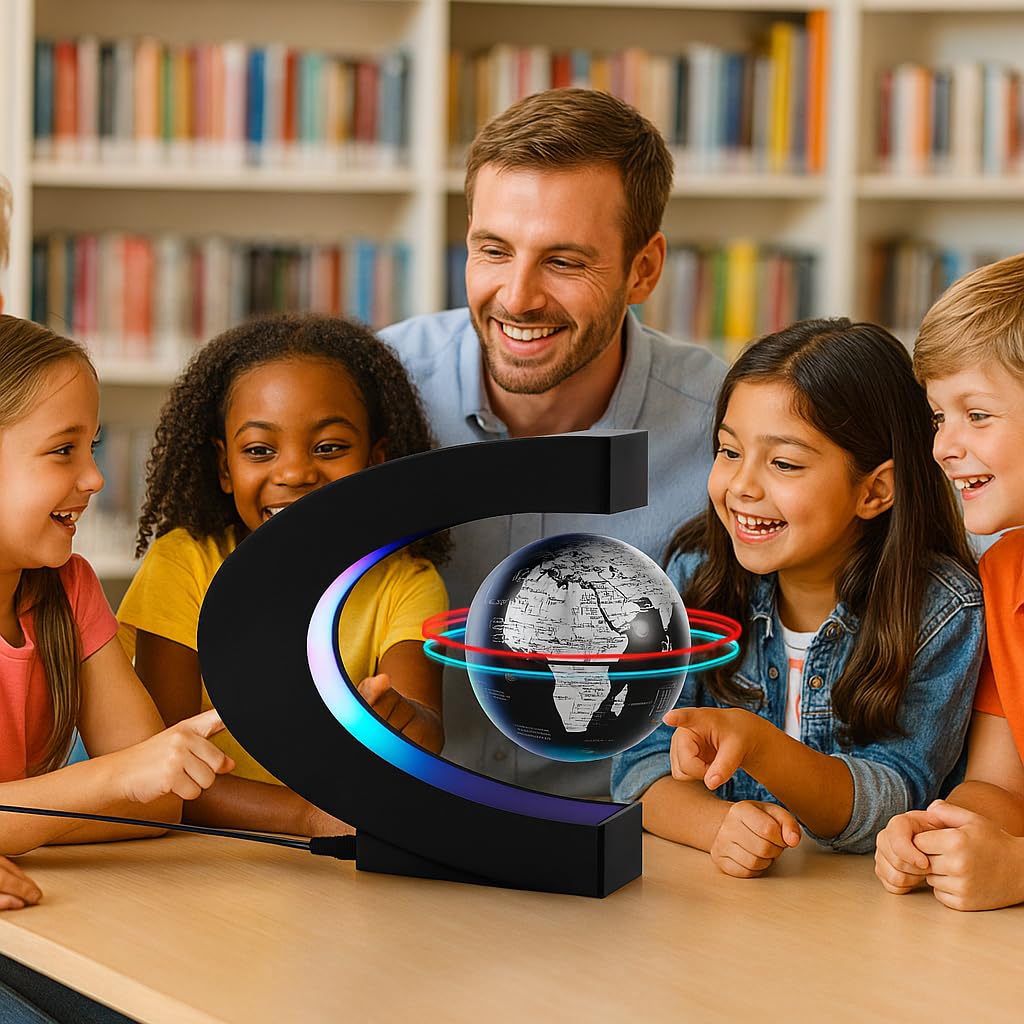 BEBEVOGUE Magnetic Levitation Floating Globe with LED Light Anti Gravity Levitating World Map Office Home Bedroom Desk Gadget Decor Unique Birthday Gift for Men Kids Husband Boss