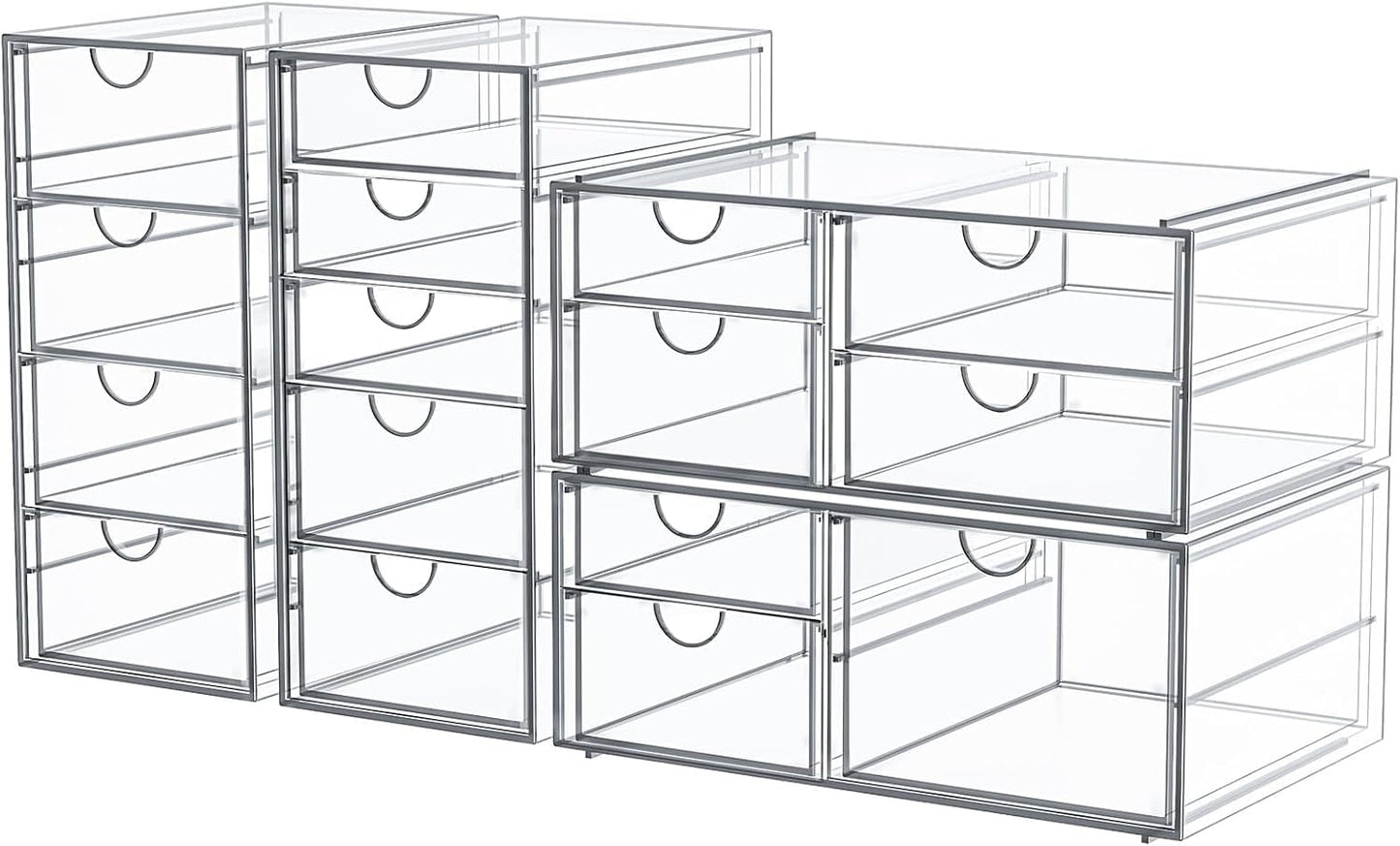 caktraie Makeup Organizer Storage With 16 Drawers, 4 Pcs Desktop Office Supplies, Desk Organizers, Clear Accessories, Dustproof Drawer and for Make Up, Jewelry, Pen, Stationary