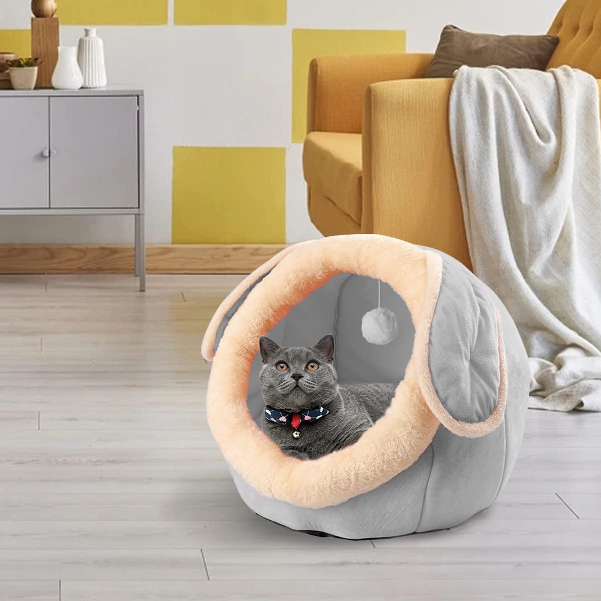 PowerKing Cat Bed for Indoor Cats,Cat House Furniture for Pet Kitten Tent Cave,Cute Dog Beds for Puppy Medium Dogs with Removable Washable Soft Cushioned Pillow,Grey