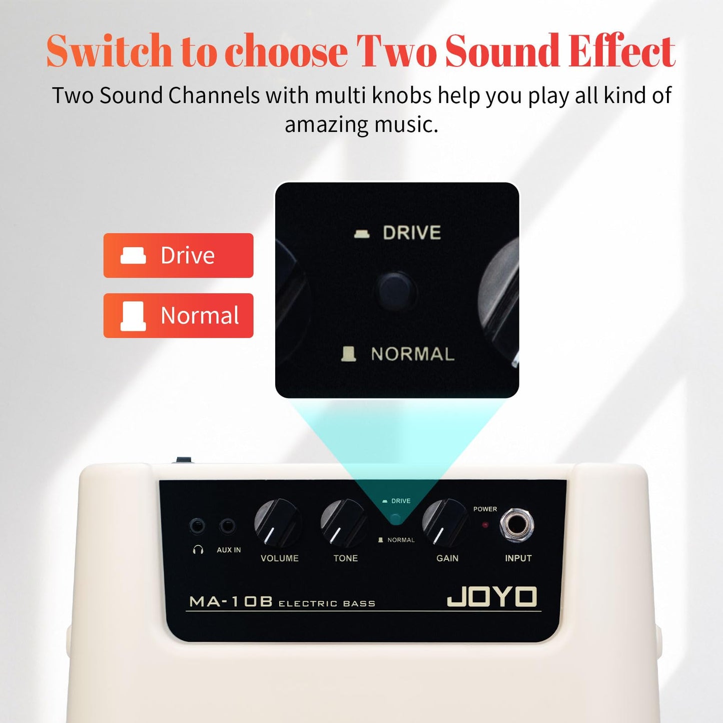 JOYO 10W Mini Bass Amp Bass Guitar Practice Amp Combo Bass Amplifier Portable Small Battery Powered Bass Amp Dual Channel (MA-10B)