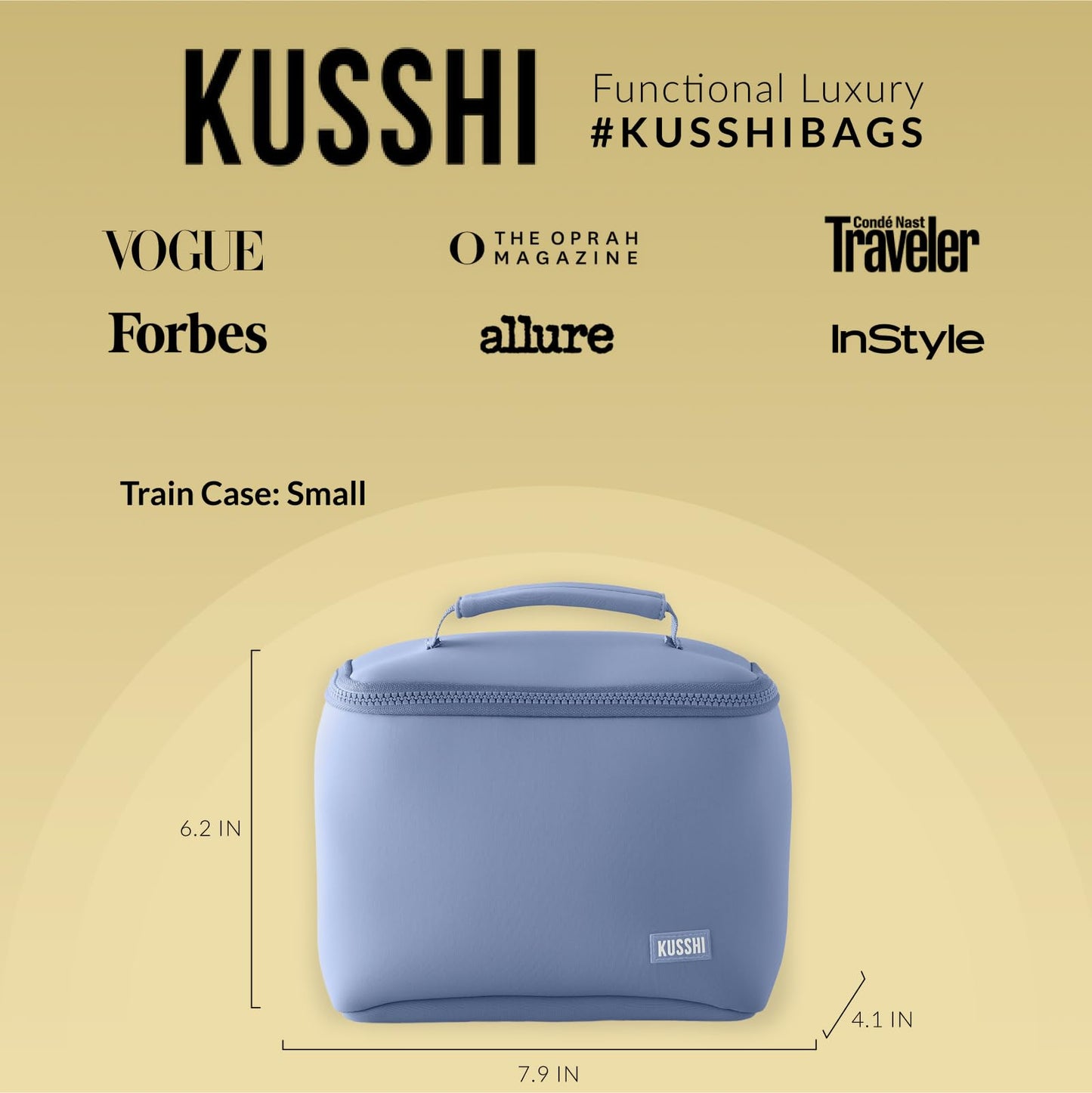 KUSSHI Neoprene Train Case Makeup Bag - Washable Makeup Travel Bag & Vanity Case for Stress Free Travel (Small, Pearl Blue/Sand Pink), Pearl Blue/Sand Pink, Small
