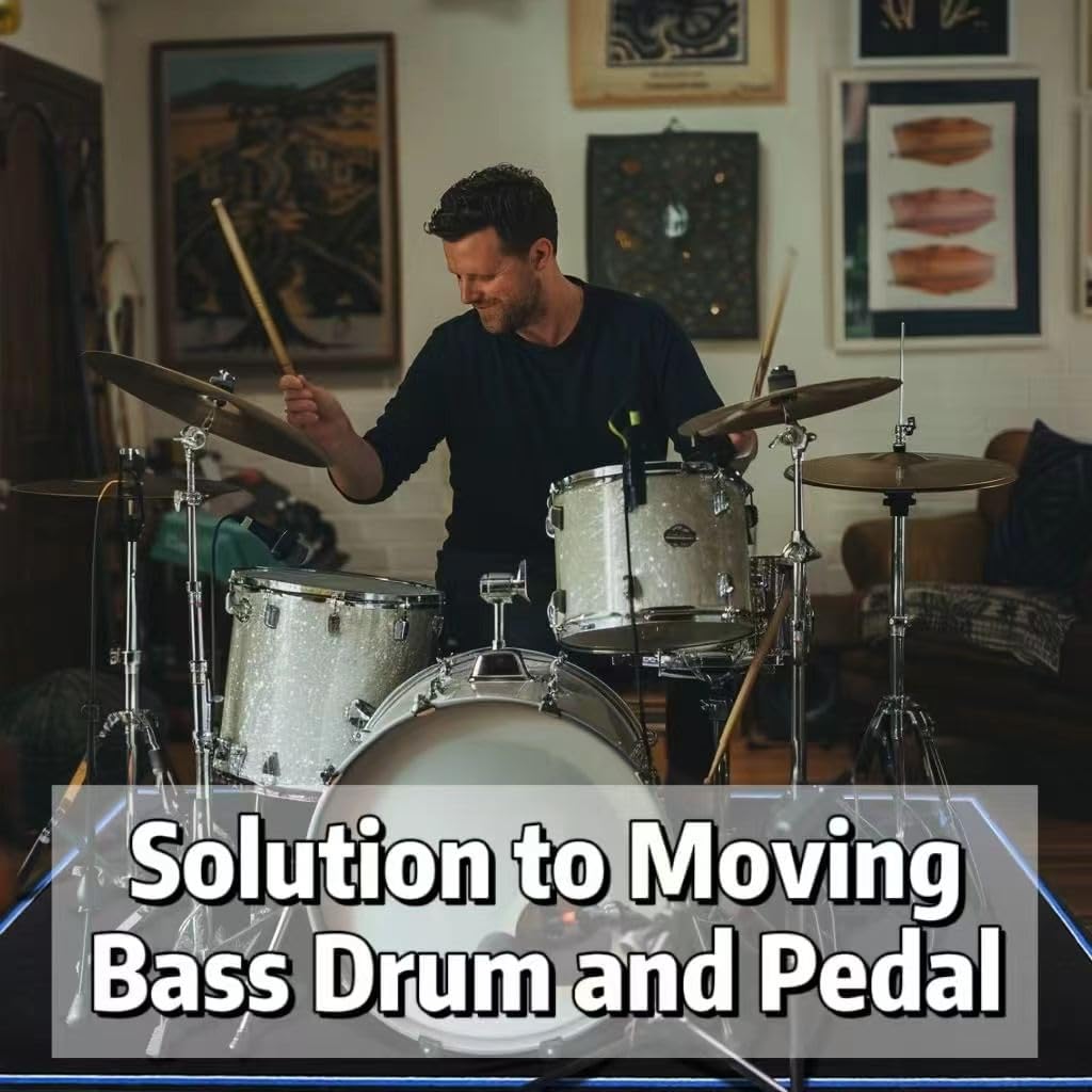 Aucuda Drum Rug, 4x4 ft Drum Mat, Electrical Drum Carpet, Tightly Woven Fabric Music Rug with Non-Slip Grip Bottom, Soundproof Rug Pads for Drum Set