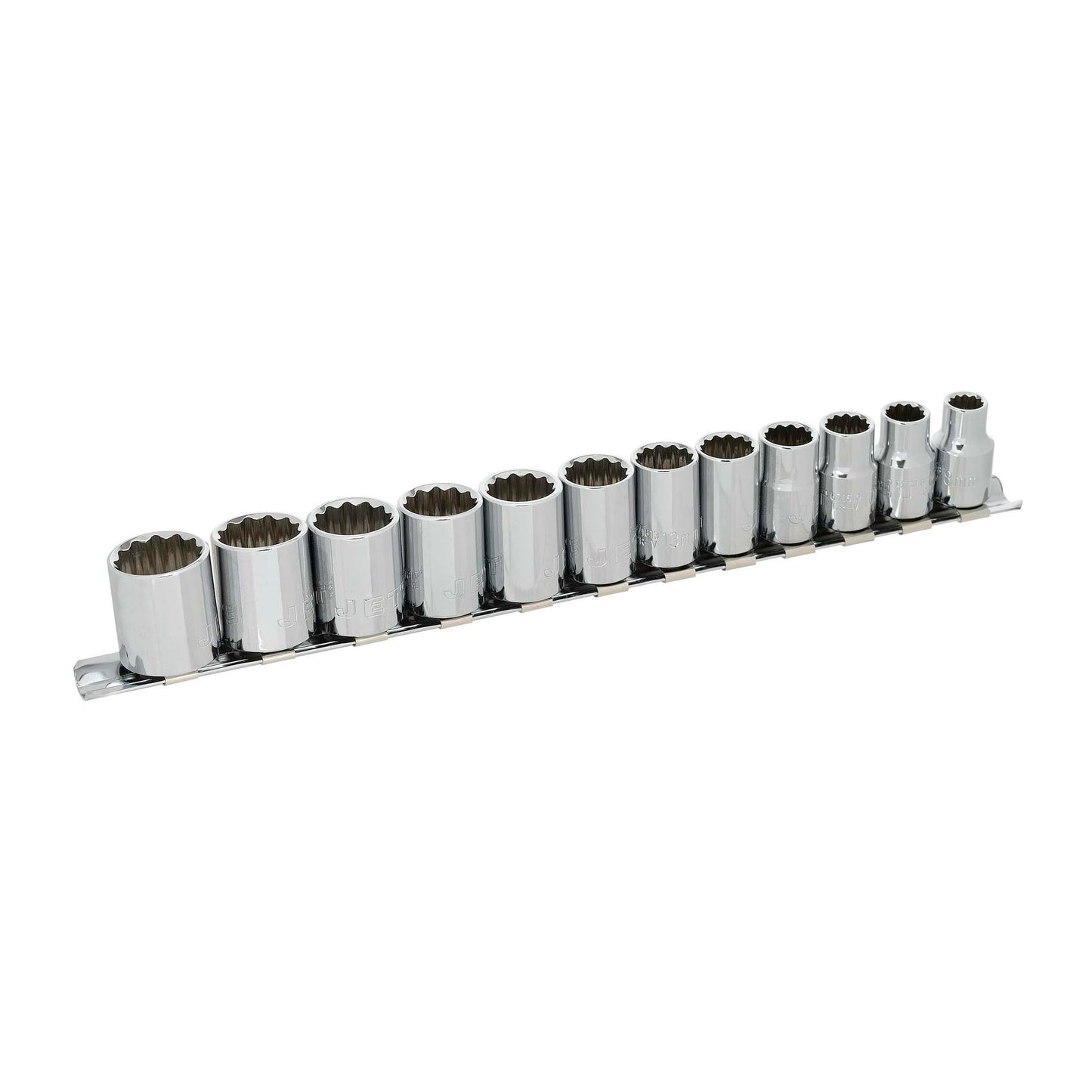 JET Metric Socket Set - 3/8" Drive 12 Point Sockets with Socket Rail - 12 Pieces
