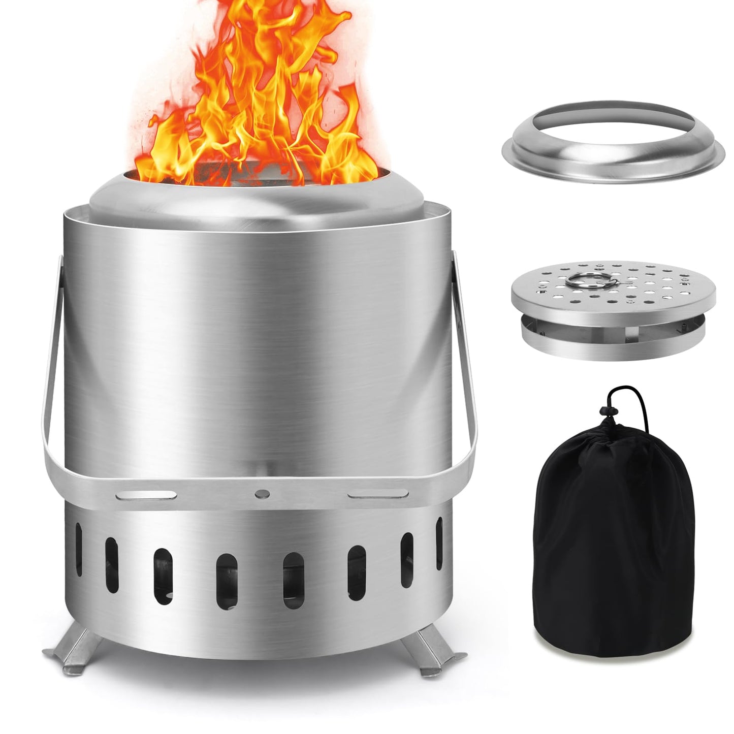 YIKEDAN Tabletop Fire Pit with Folded Stand and Carry Handle, Portable Stainless Steel Fire Pit with Travel Bag, Outdoor Smokeless Stove for Camping, Fueled by Pellet or Wood