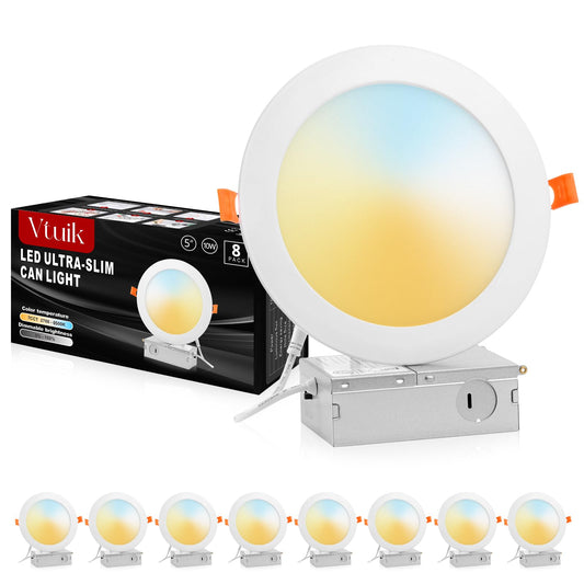 5 Inch Led Pot Lights, Slim Recessed Ceiling Light, 10W Dimmable for Kitchen Living Room Basement Bathroom, 800LM 7CCT 2700K-6500K 8 Pack