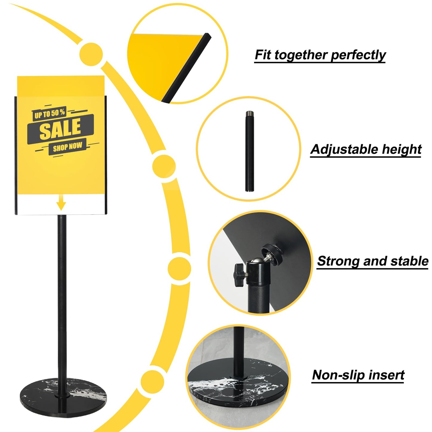 HANPIU Sign Holder 8.5 x 11 Inch Poster Sign Stand - Rotating Display Sign Holders Stand for Business Supermarket Promotions Advertising Signs Holder Floor Stand Adjustable Sign Display Stand Vertical and Horizontal View