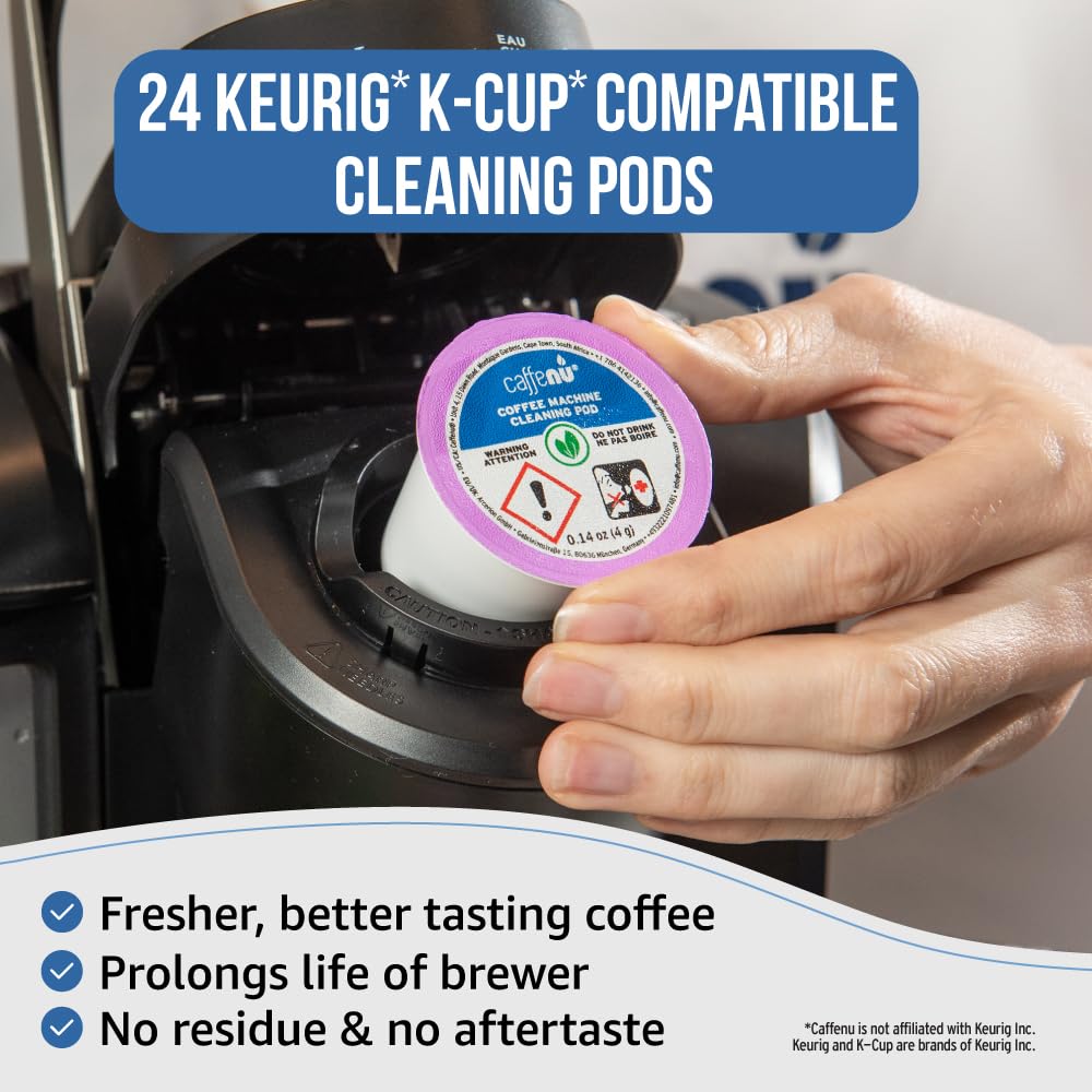 Keurig Compatible Cleaning Pods. 24 Rinse Pods Cleaner Kit. Eco Friendly, Removes Stale Coffee Residue & Stains. Keurig 1.0 & 2.0 Machines.