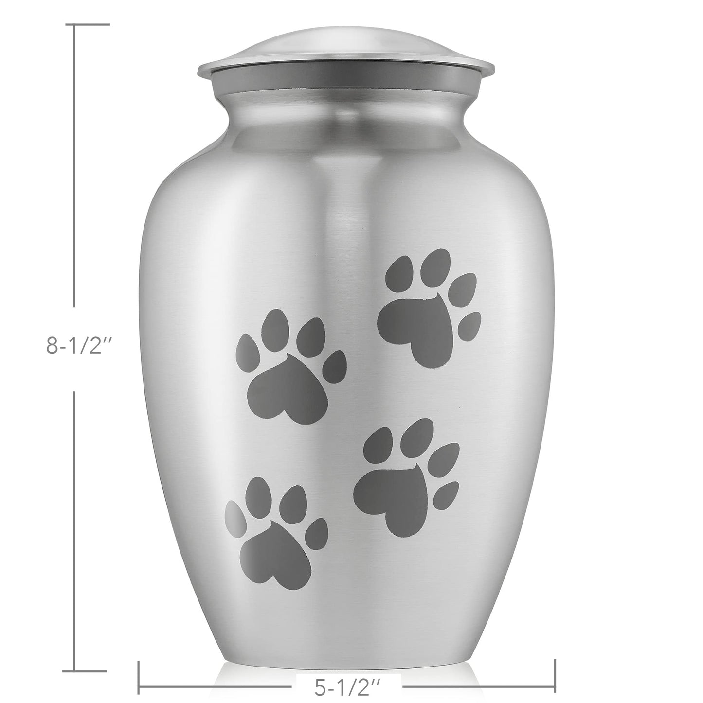 Reminded Pet Cremation Urns for Dog and Cat Ashes, Memorial Paw Print Urn - Large Up to 110 Pounds Silver