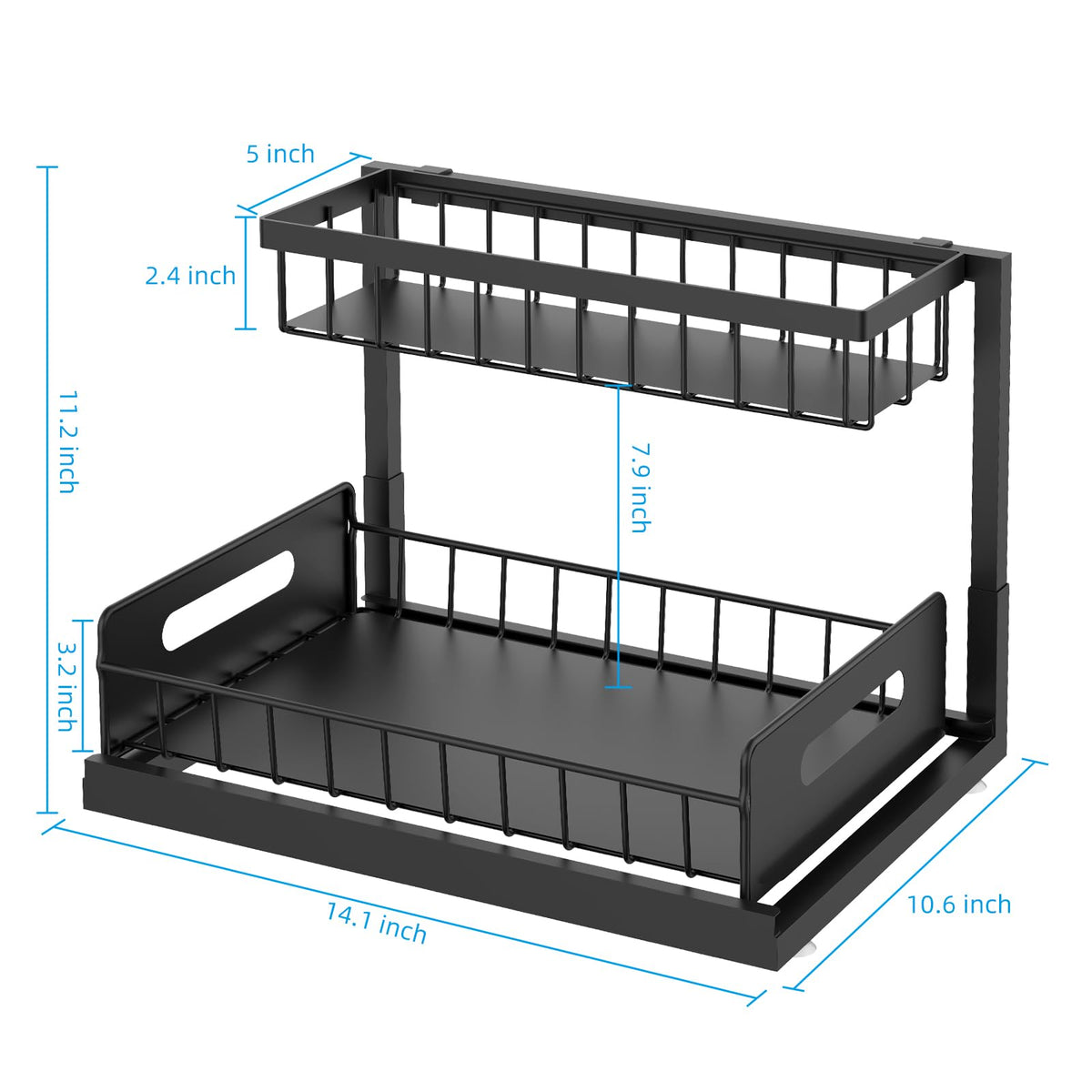 Under Sink Organizer 2 Pack, 2 Tier Rustproof Under Cabinet Storage, Sliding Kitchen Sink Organizer for Kitchen Bathroom
