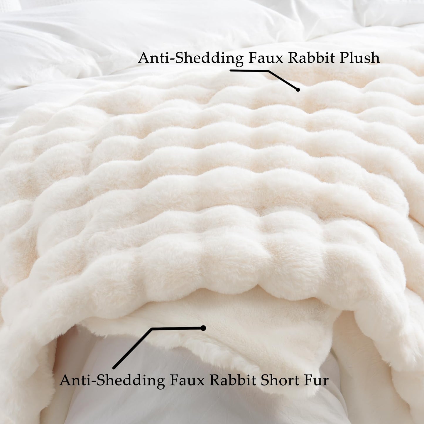 BENVWE Faux Fur Throw Blanket for Couch - Cozy Fuzzy Soft Plush Fluffy Thick Luxury Minky Bubble Blanket for Living Room Home Decor - Mothers Day Birthday Gifts for Women, Cream White, 51" x 63"