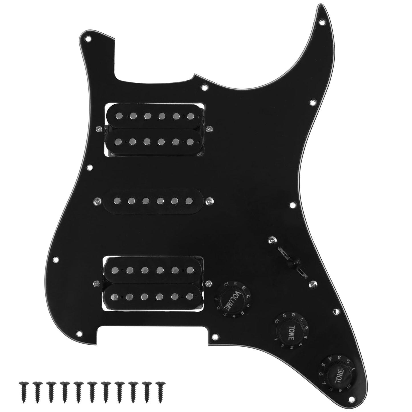 Yootones 3Ply HSH 11 Hole Loaded Prewired Pickguard w/Alnico 5 Humbucker (2) Single-Coil (1) Pickups Compatible with Strat Fender Squier Guitar (Black)
