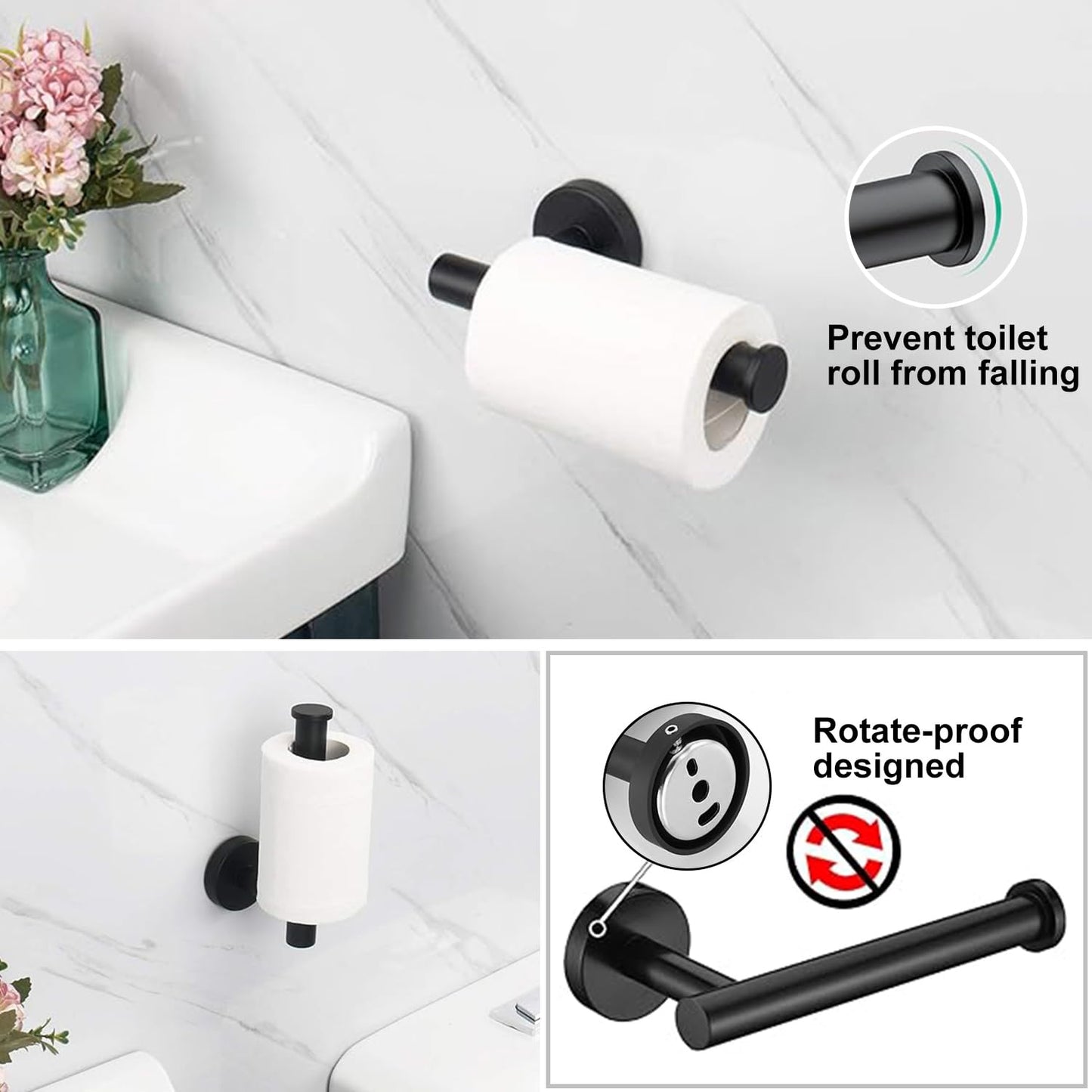 7- Piece Bathroom Accessories Set, Black Towel Rack Towel Holder Towel Bar, Towel Racks for Bathroom SUS304 Stainless Steel, Towel Holder Towel Rack Wall Mounted Black 24INCH