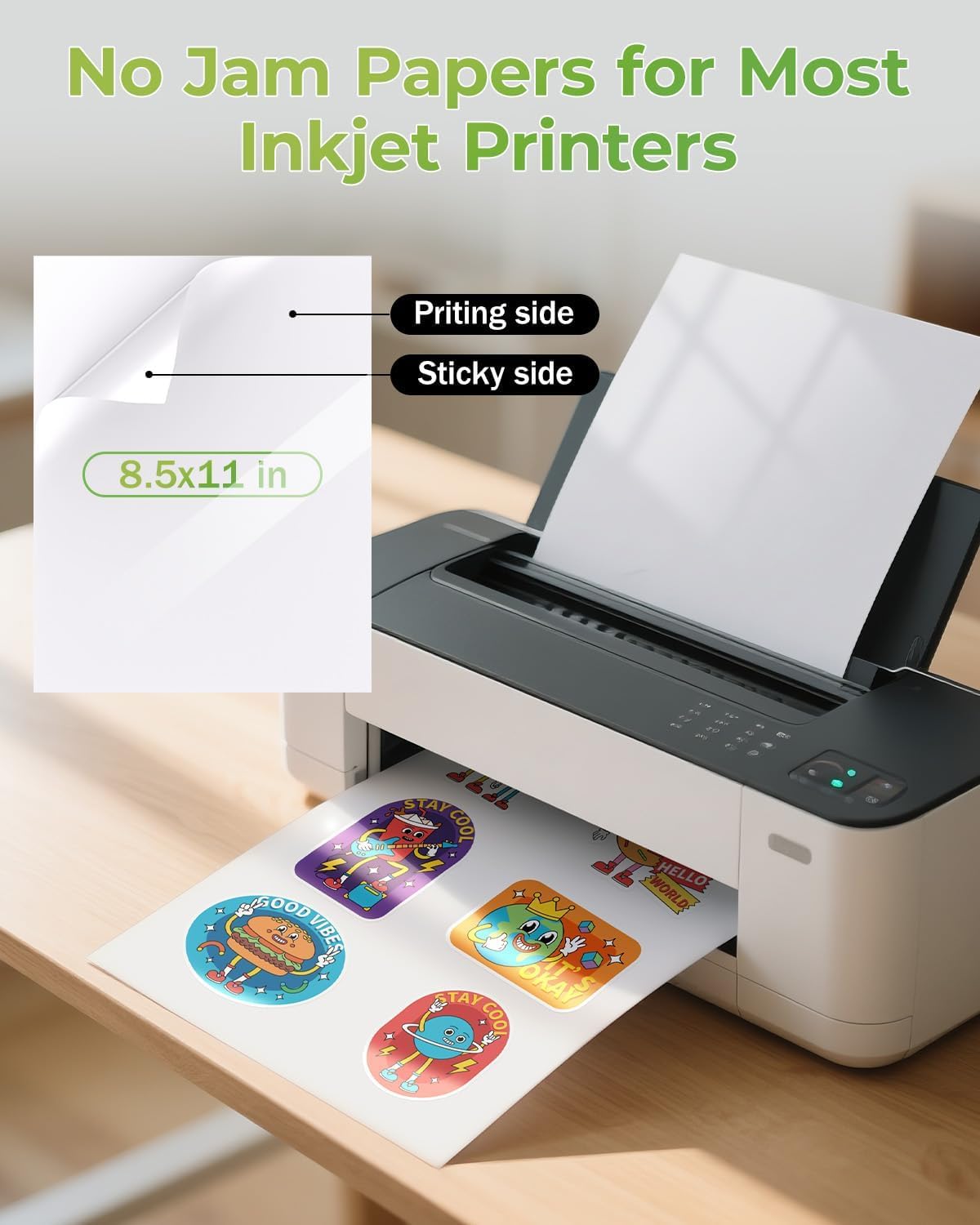 Weliu Glossy Printable Vinyl Sticker Paper for Printer - 100 Sheets Quickly Vivid Colors Waterproof Decals for Inkjet & Laser Printers, Compatible with Cricut/Silhouette for DIY Crafts, 8.5x11