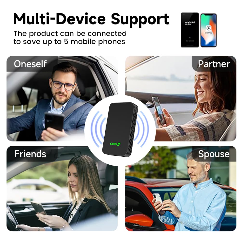 CarlinKit 5.0 Wireless CarPlay Adapter for iPhone - Wired to Wireless CarPlay/Android Auto - Dual-Band WiFi, Low Latency, Online Update, Plug Play for OEM Wired C arPlay/Android Auto Cars.(2air)