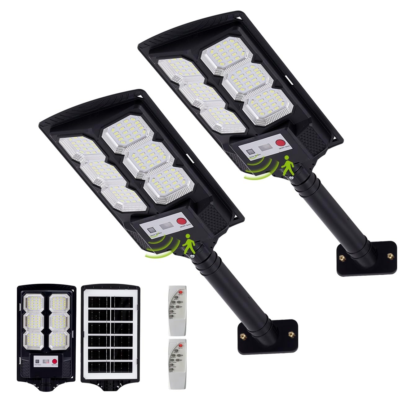 Solar Street Lights Outdoor, Solar Flood Light Outside Waterproof, 8500K Motion Sensor Parking Lighting Dusk to Dawn with Remote Control Security Lamp for Yard Patio