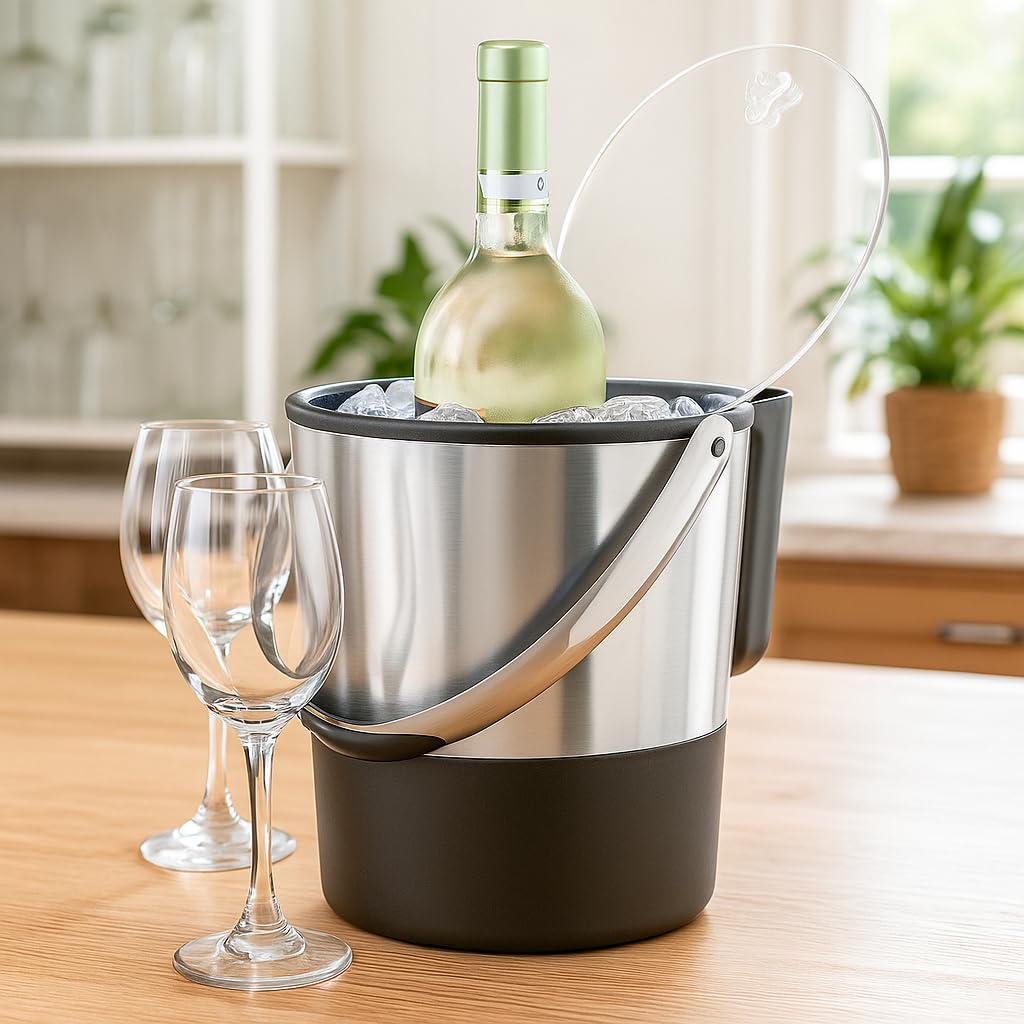 Oggi Double Wall Ice Bucket with Flip Lid and Stainless Ice Scoop, 4 Quart / 3.8 L