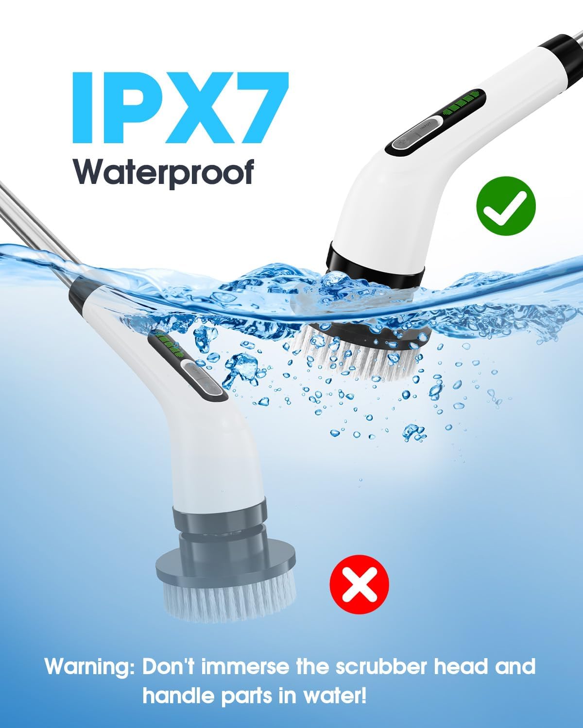 Electric Spin Scrubber for Cleaning Bathroom, Shower Cleaner Brush with Long Handle, Cordless Power Scrubber with 7 Brushes Heads, IPX7 Waterproof Scrub Brush Tool for Bath Tub Tile Grout Glass