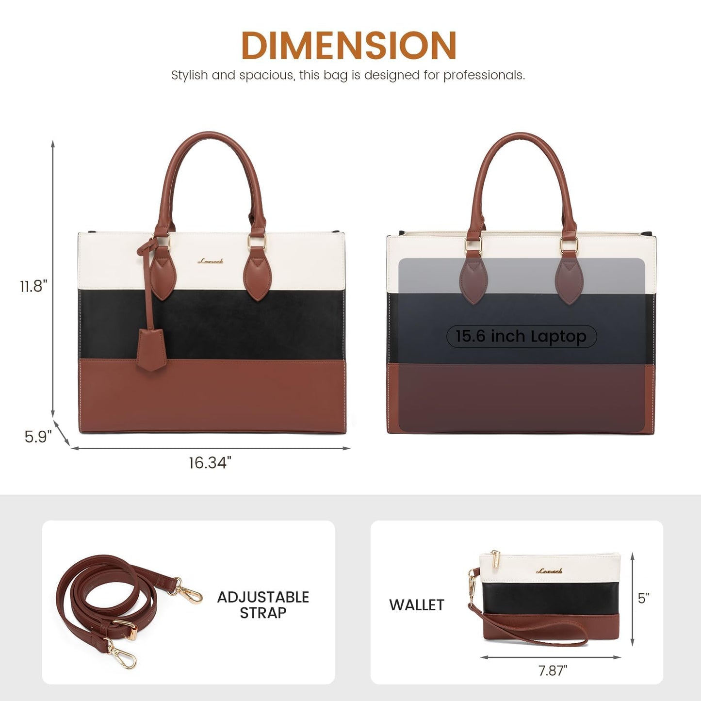 LOVEVOOK Laptop Bag for Women, 15.6'' Laptop Tote Purse Work Bags, Waterproof Leather Business Briefcase with Clutch Purse, Computer Messenger Handbag for Teacher College Office Travel